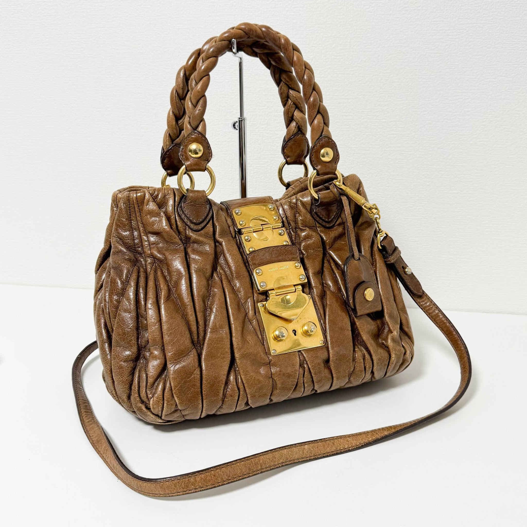 MIU MIU Matelassé Brown Leather Crossbody / Handbag, in , Sold by HIVE PRELOVED - Crossbody bags, Handle Bags,