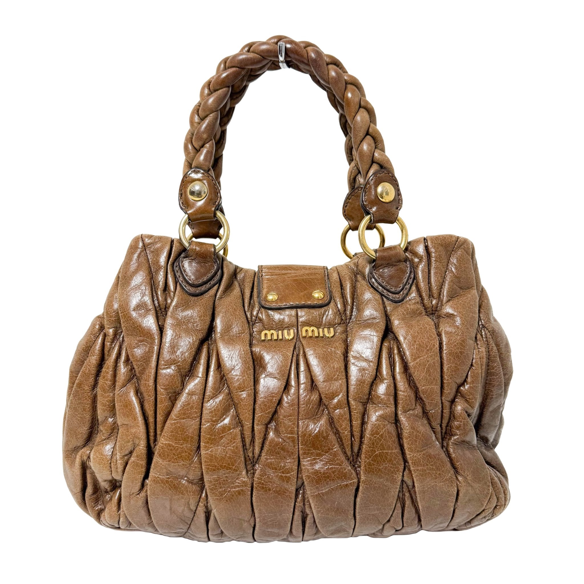 MIU MIU Matelassé Brown Leather Crossbody / Handbag, in , Sold by HIVE PRELOVED - Crossbody bags, Handle Bags,