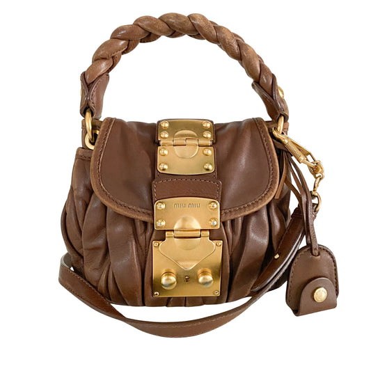 MIU MIU Matelassé Brown Leather Mini Shoulder Bag, in , Sold by HIVE PRELOVED - Crossbody bags, ,