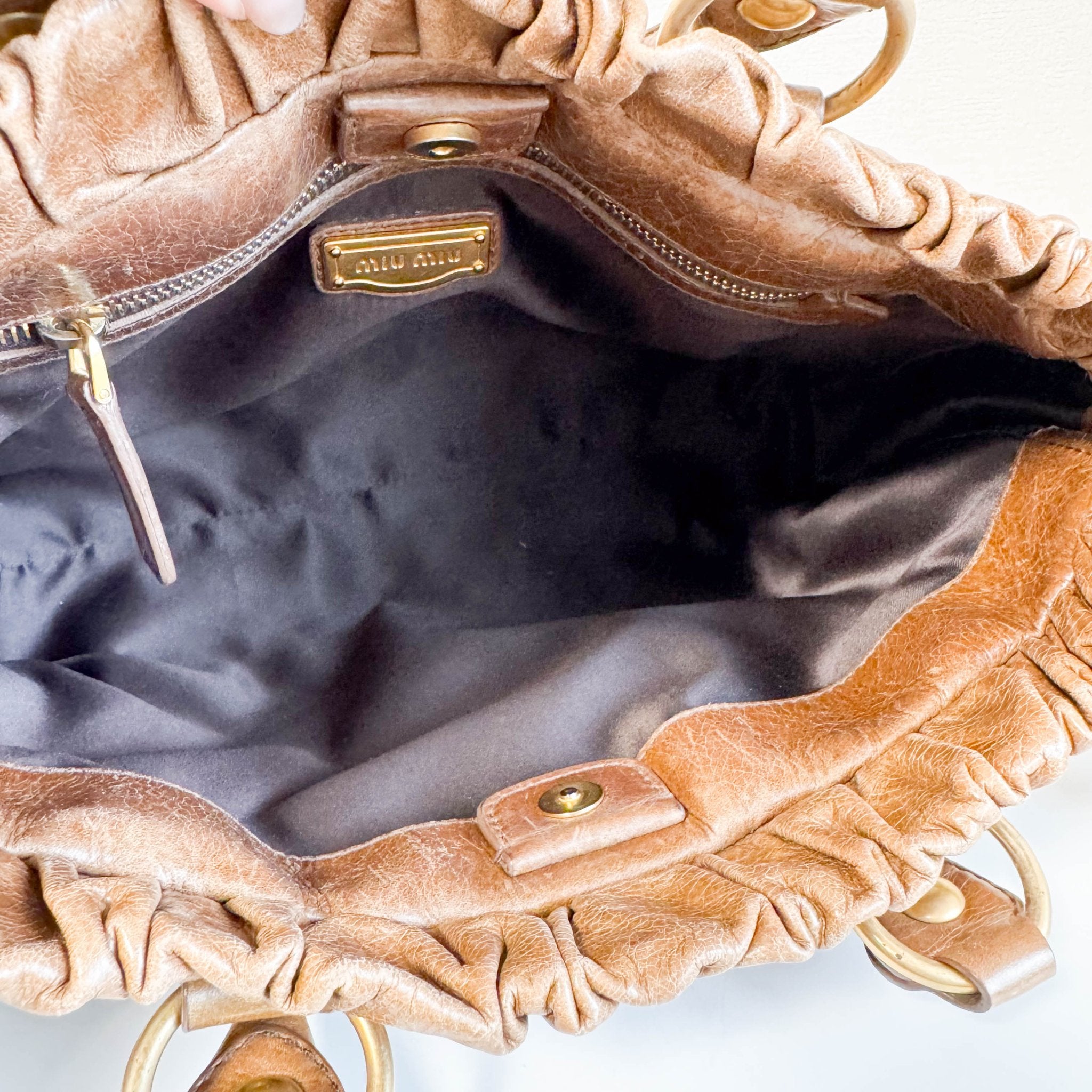 MIU MIU Matelassé Brown Leather Shoulder Bag Tote, in , Sold by HIVE PRELOVED - Handle Bags, Shoulder Bags,