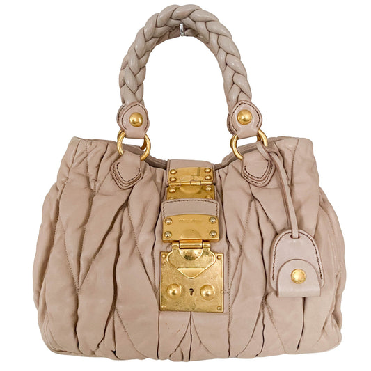 MIU MIU Matelassé Lambskin Leather Beige Tote Handbag, in , Sold by HIVE PRELOVED - Handle Bags, Totes,