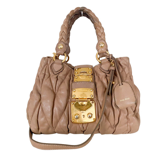MIU MIU Matelassé Lambskin Leather Brown Crossbody Tote Handbag in Sold by HIVE PRELOVED - Crossbody bags, Handle Bags, Totes