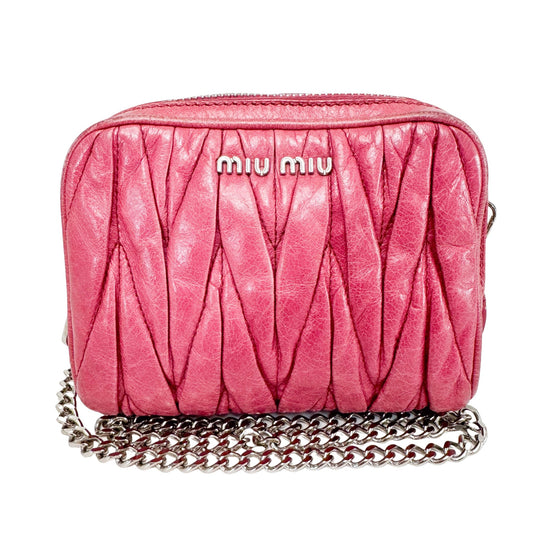 MIU MIU Matelassé Lambskin Leather Chain Shoulder Bag Pink, in , Sold by HIVE PRELOVED - Shoulder Bags, ,