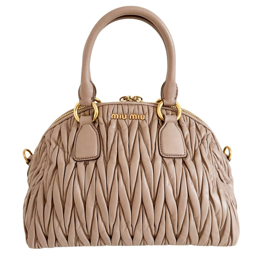 MIU MIU Matelassé Lambskin Leather Double Handle Handbag Pink Beige, in , Sold by HIVE PRELOVED - Handle Bags, ,