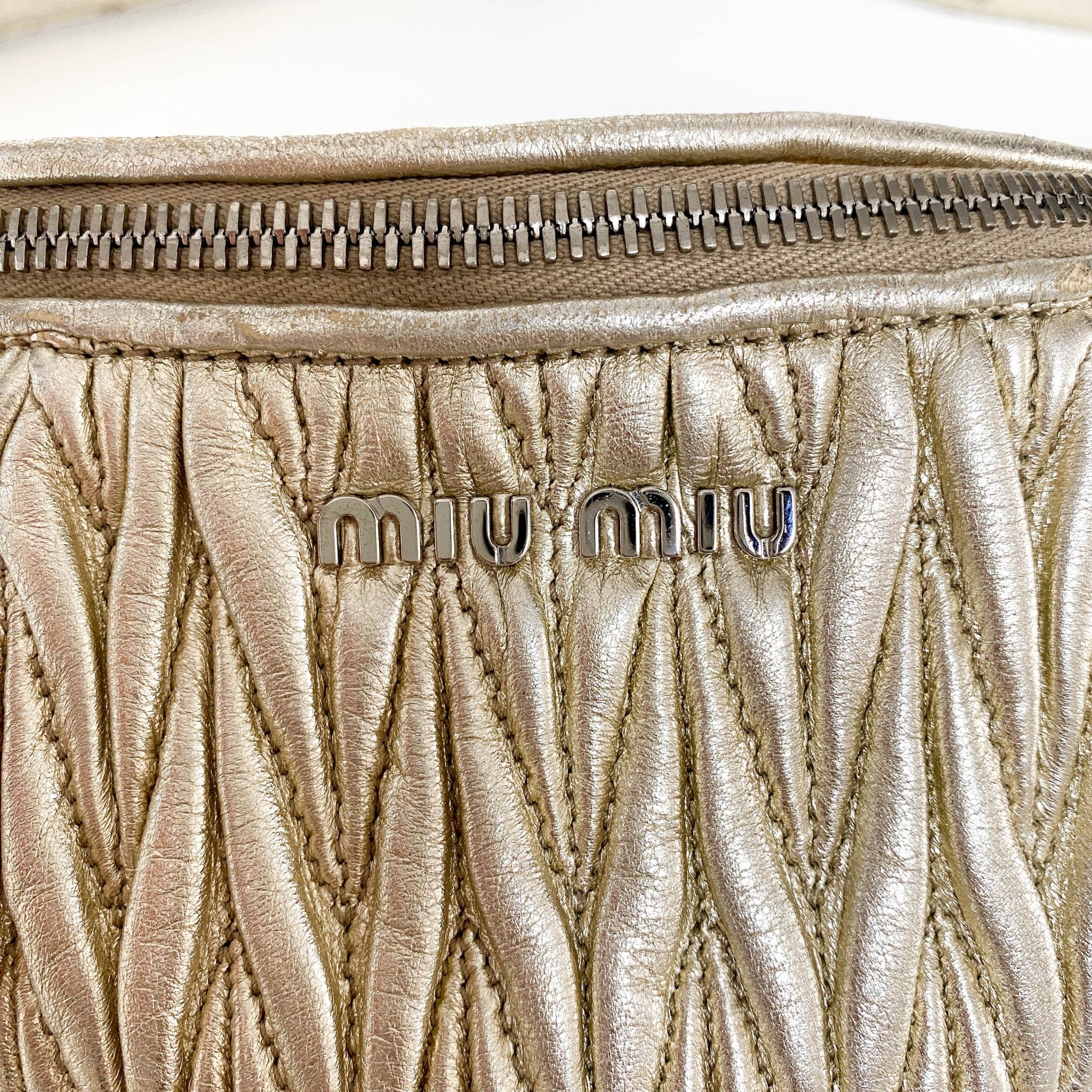 MIU MIU Matelassé Metallic Gold Mini Pouch Crossbody / Belt