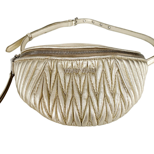 MIU MIU Matelassé Metallic Gold Mini Pouch Crossbody / Belt Bag, in , Sold by HIVE PRELOVED - Belt bags, Crossbody bags,