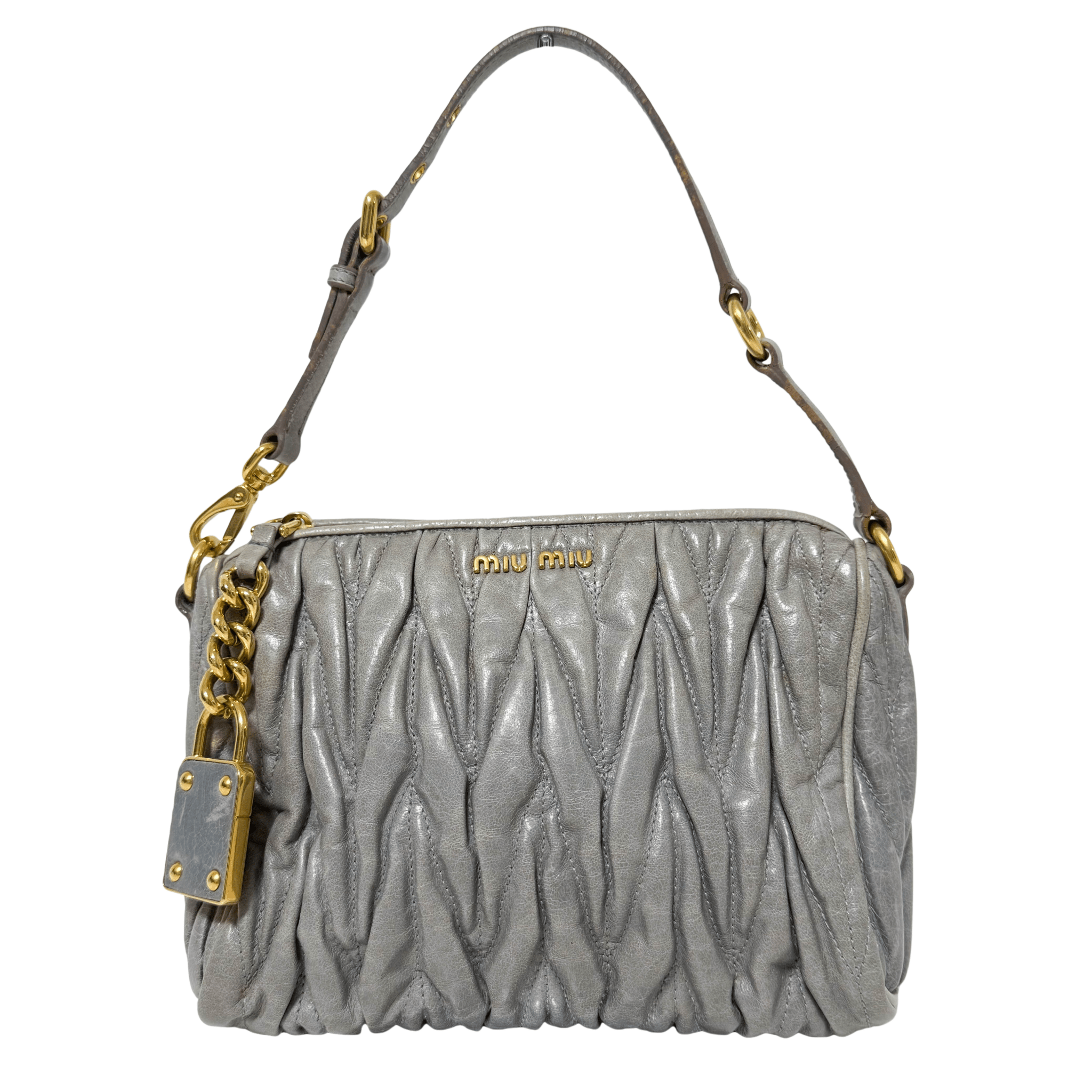 MIU MIU Matelassé Mini Cadena Lock Charm Shoulder Bag, in , Sold by HIVE PRELOVED - Shoulder Bags, ,