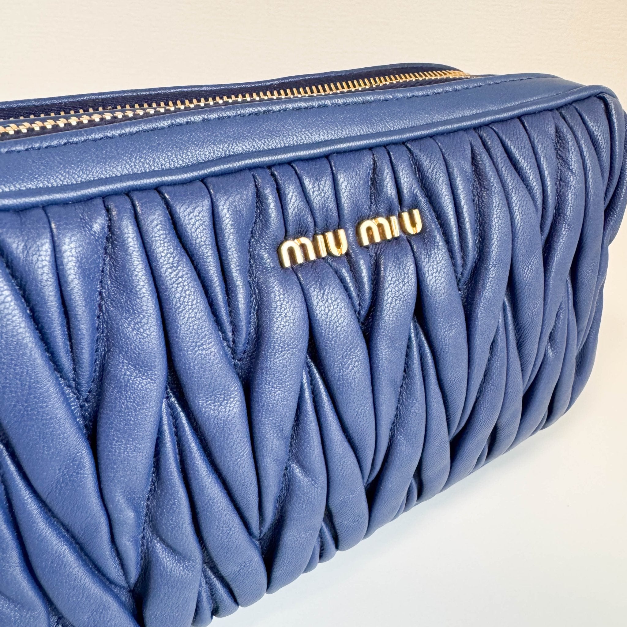 MIU MIU Matelasse Navy Lambskin Leather Camera Crossbody Bag, in , Sold by HIVE PRELOVED - Crossbody bags, ,