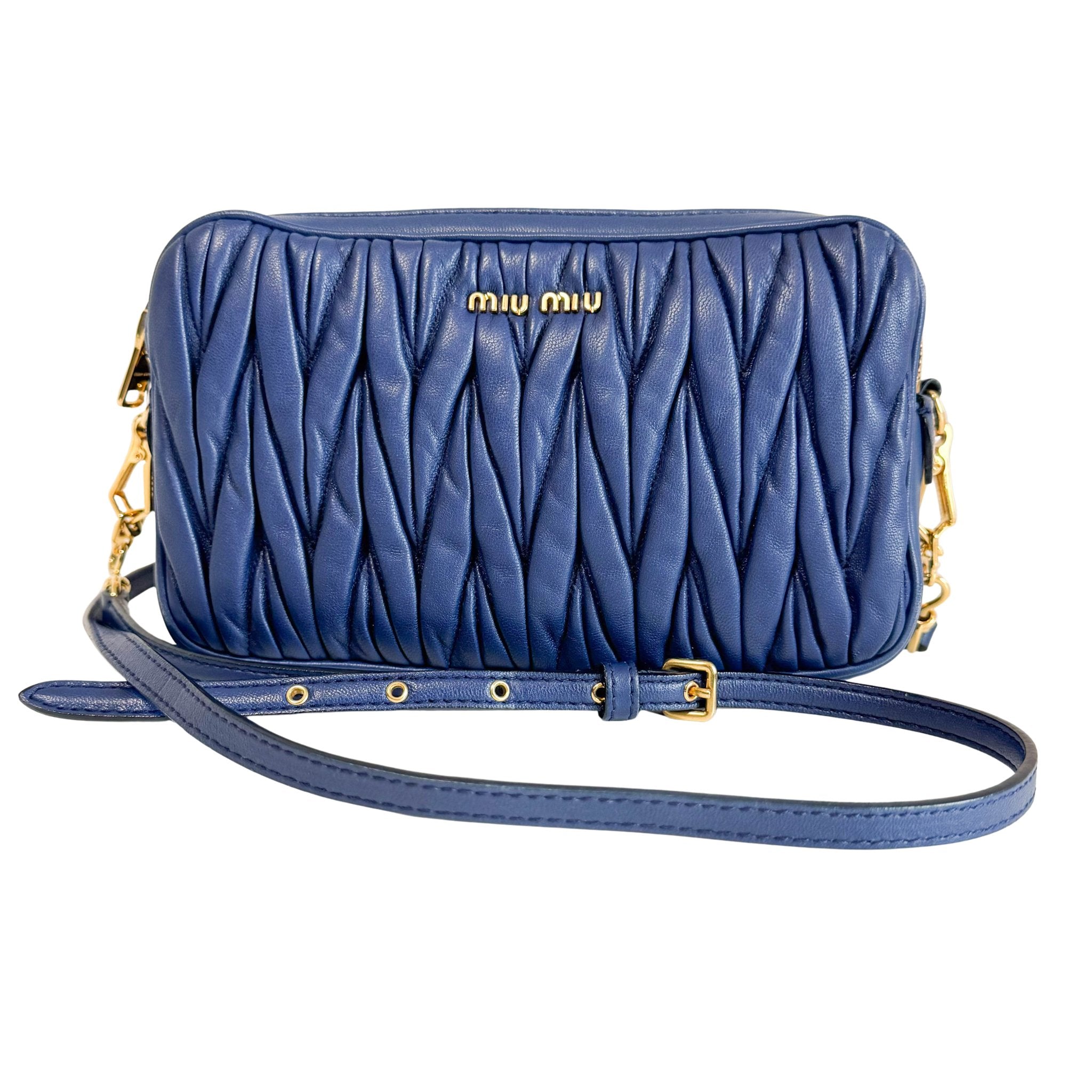 MIU MIU Matelasse Navy Lambskin Leather Camera Crossbody Bag, in , Sold by HIVE PRELOVED - Crossbody bags, ,