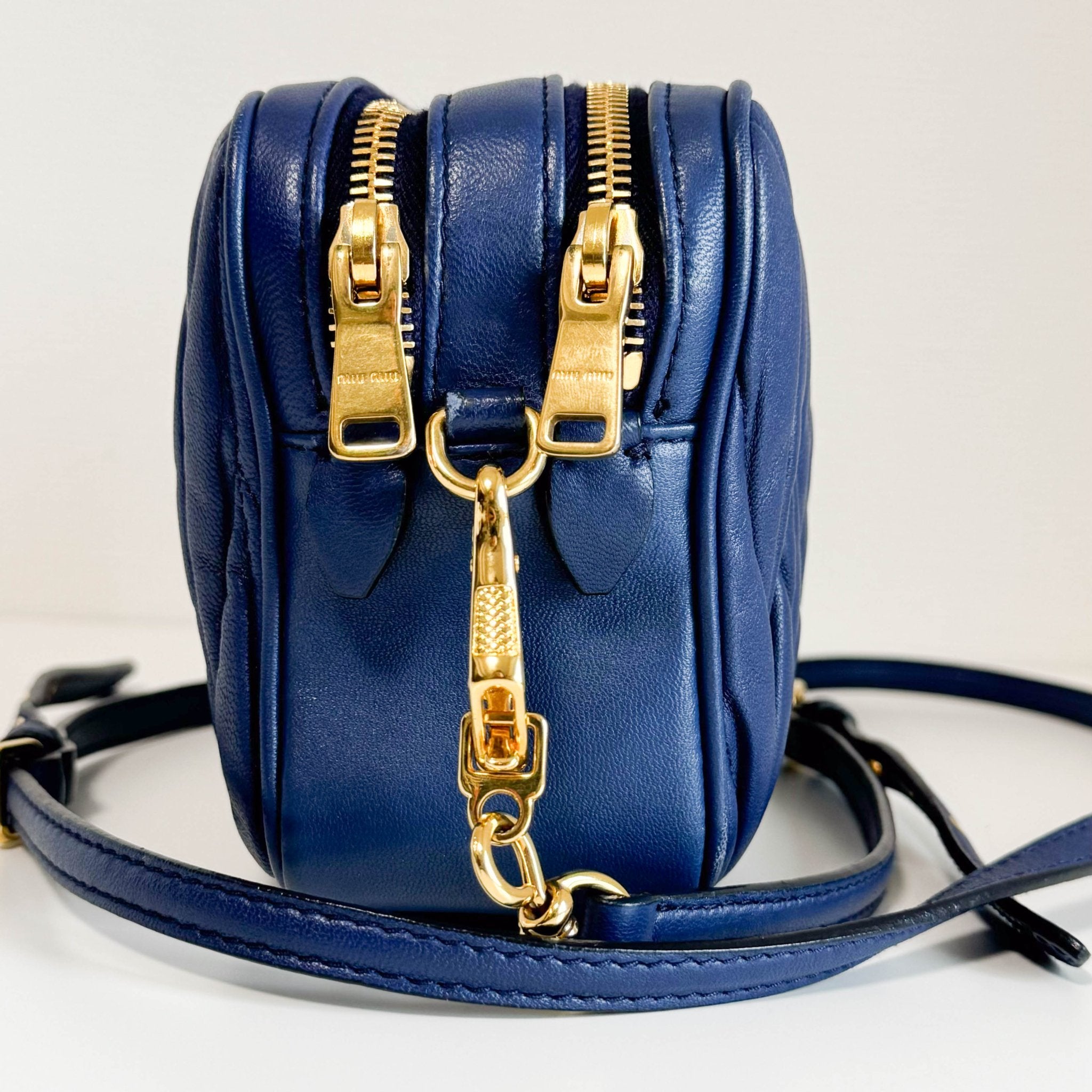 MIU MIU Matelasse Navy Lambskin Leather Camera Crossbody Bag, in , Sold by HIVE PRELOVED - Crossbody bags, ,