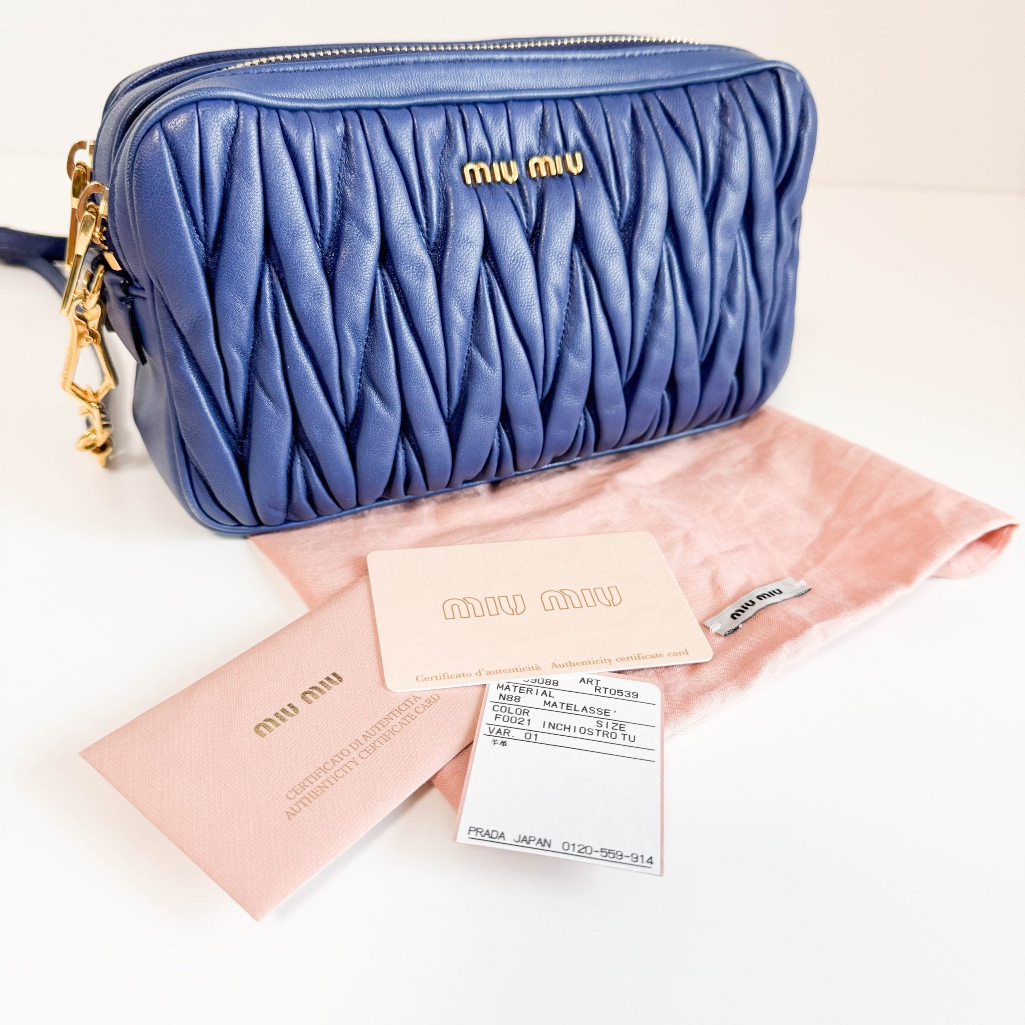 MIU MIU Matelasse Navy Lambskin Leather Camera Crossbody Bag, in , Sold by HIVE PRELOVED - Crossbody bags, ,