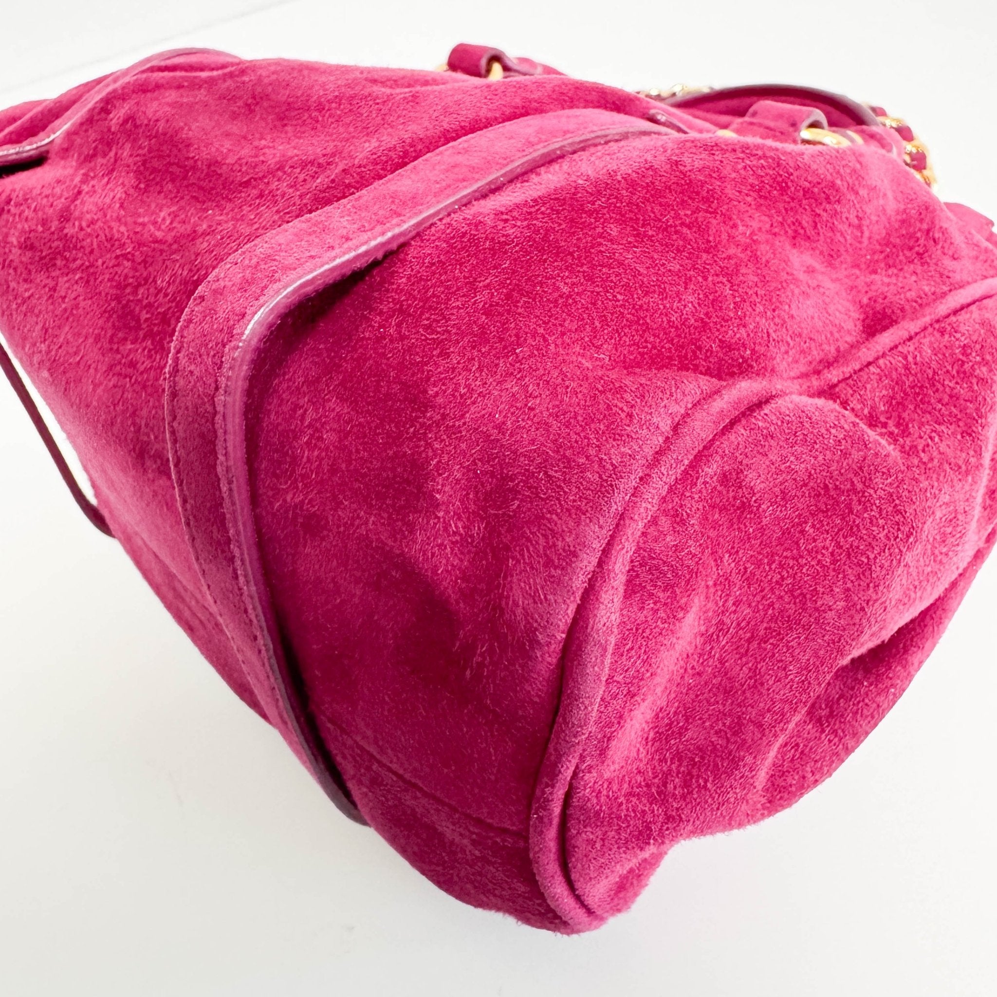 MIU MIU Mini Vitello Suede Raspberry Pink Handbag, in , Sold by HIVE PRELOVED - Mini bags, Shoulder Bags,