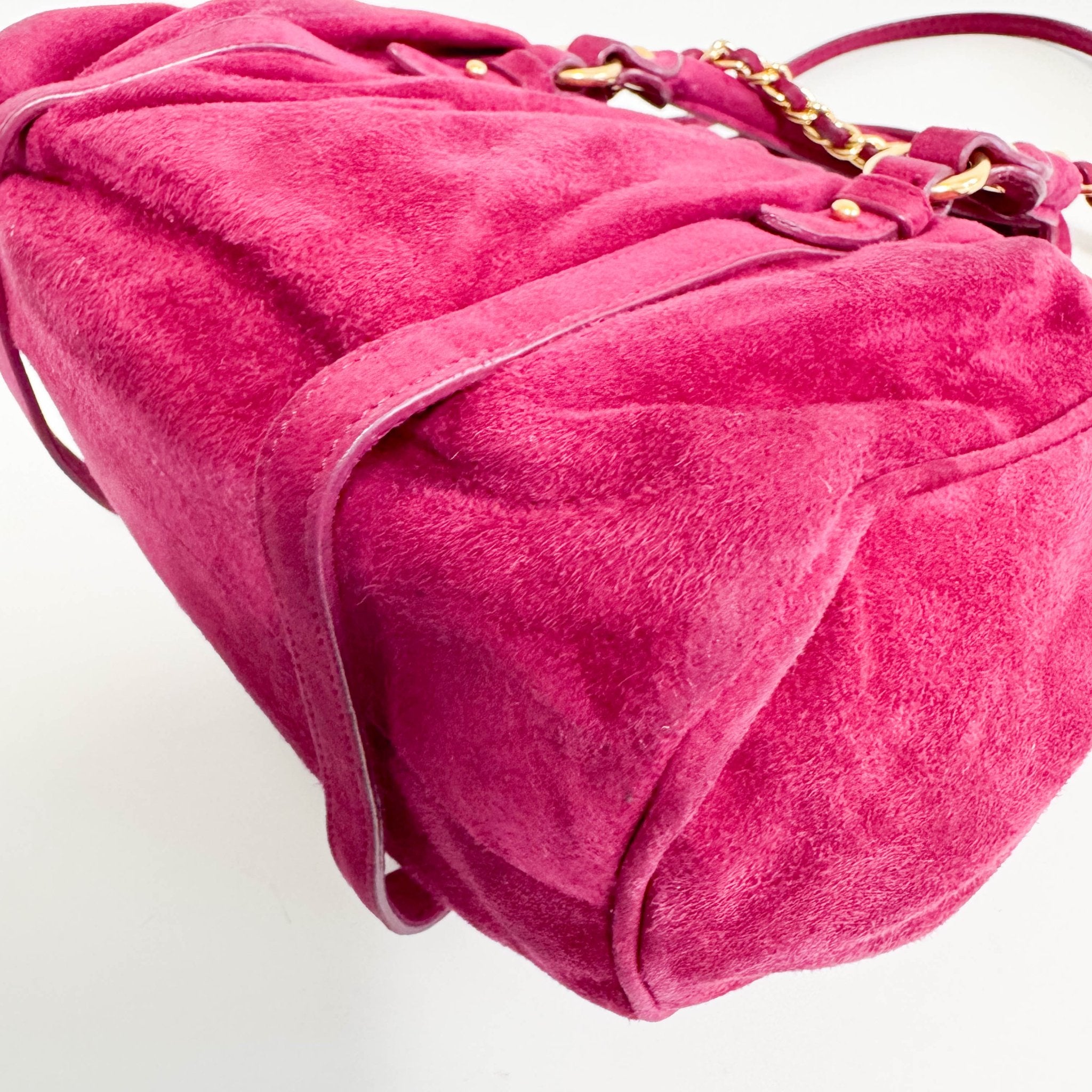 MIU MIU Mini Vitello Suede Raspberry Pink Handbag, in , Sold by HIVE PRELOVED - Mini bags, Shoulder Bags,