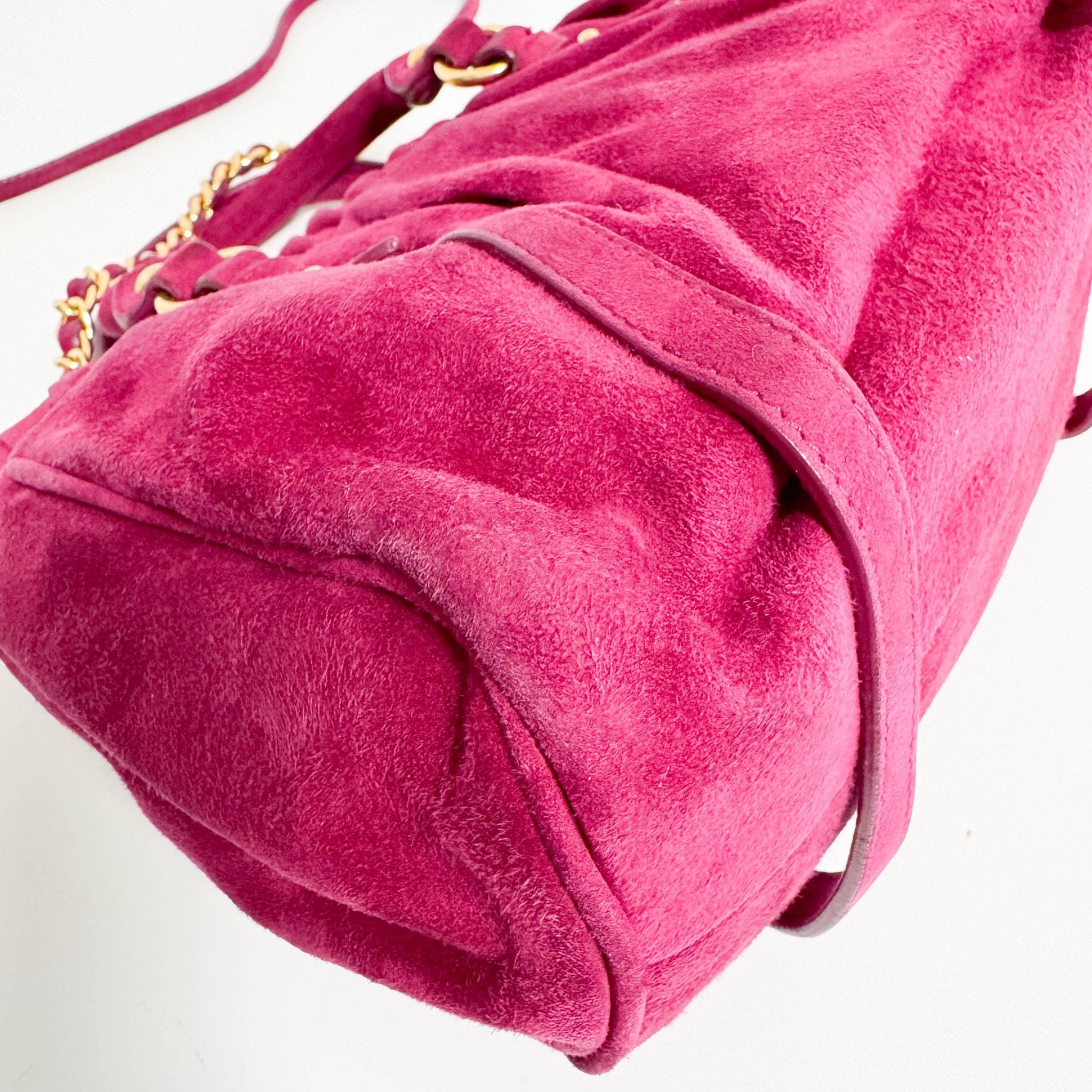 MIU MIU Mini Vitello Suede Raspberry Pink Handbag, in , Sold by HIVE PRELOVED - Mini bags, Shoulder Bags,