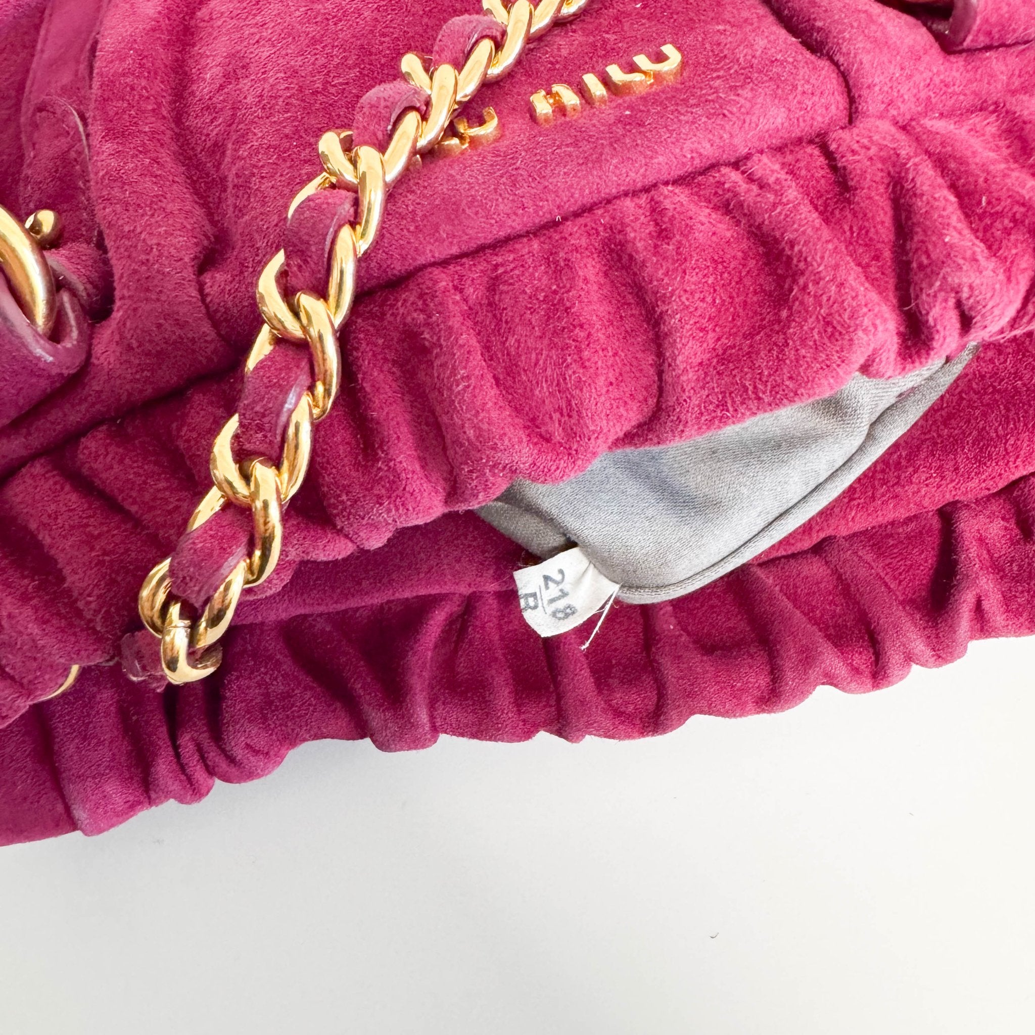 MIU MIU Mini Vitello Suede Raspberry Pink Handbag, in , Sold by HIVE PRELOVED - Mini bags, Shoulder Bags,