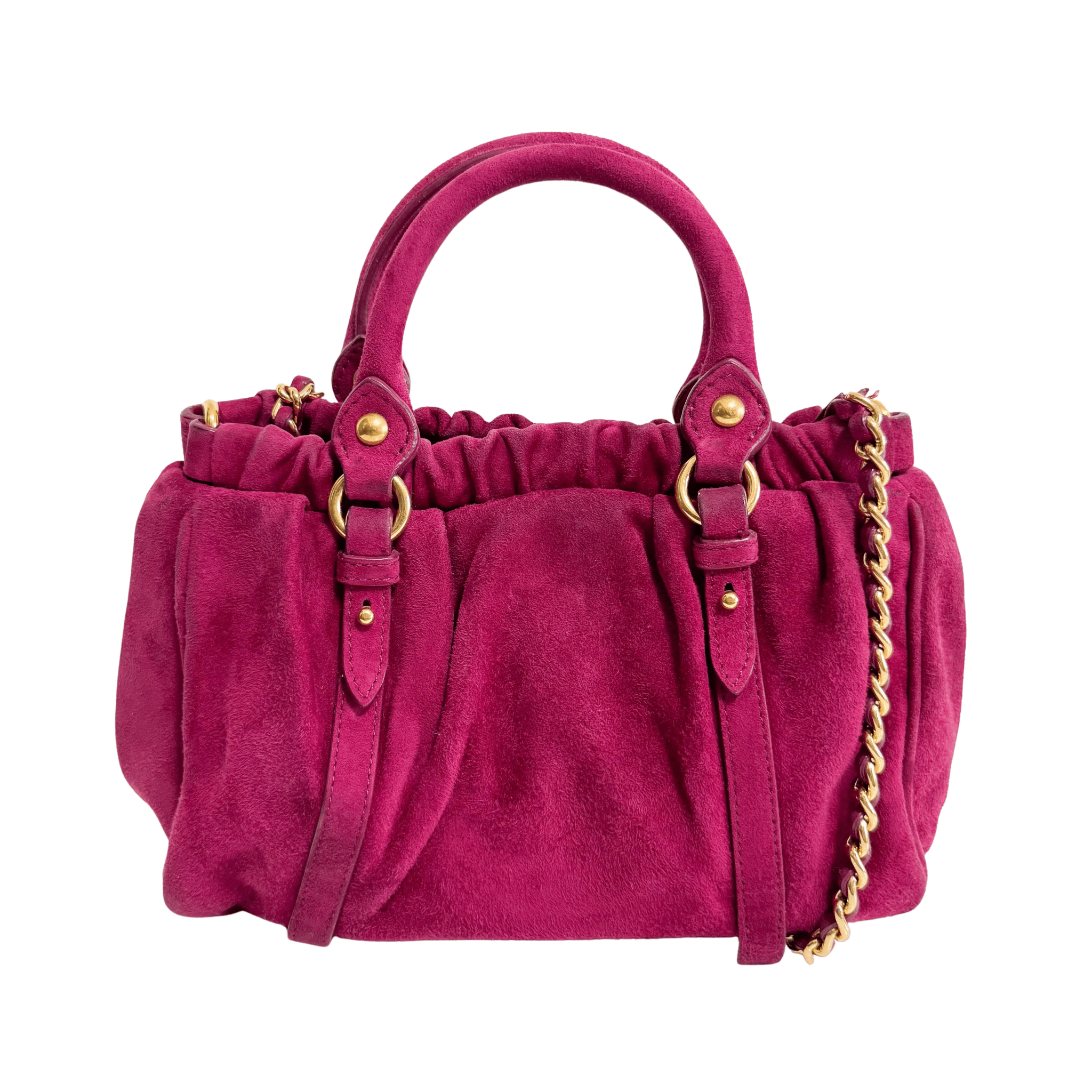 MIU MIU Mini Vitello Suede Raspberry Pink Handbag, in , Sold by HIVE PRELOVED - Mini bags, Shoulder Bags,