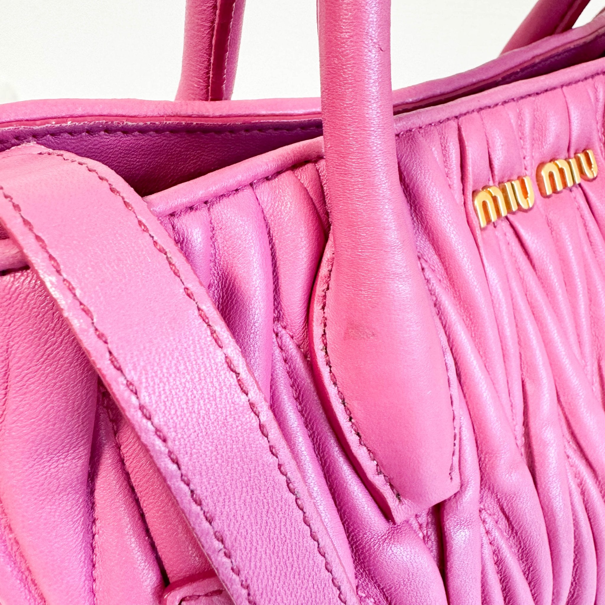 MIU MIU Nappa Matelassé Leather Top Handle Shoulder Bag Pink, in , Sold by HIVE PRELOVED - Handle Bags, ,