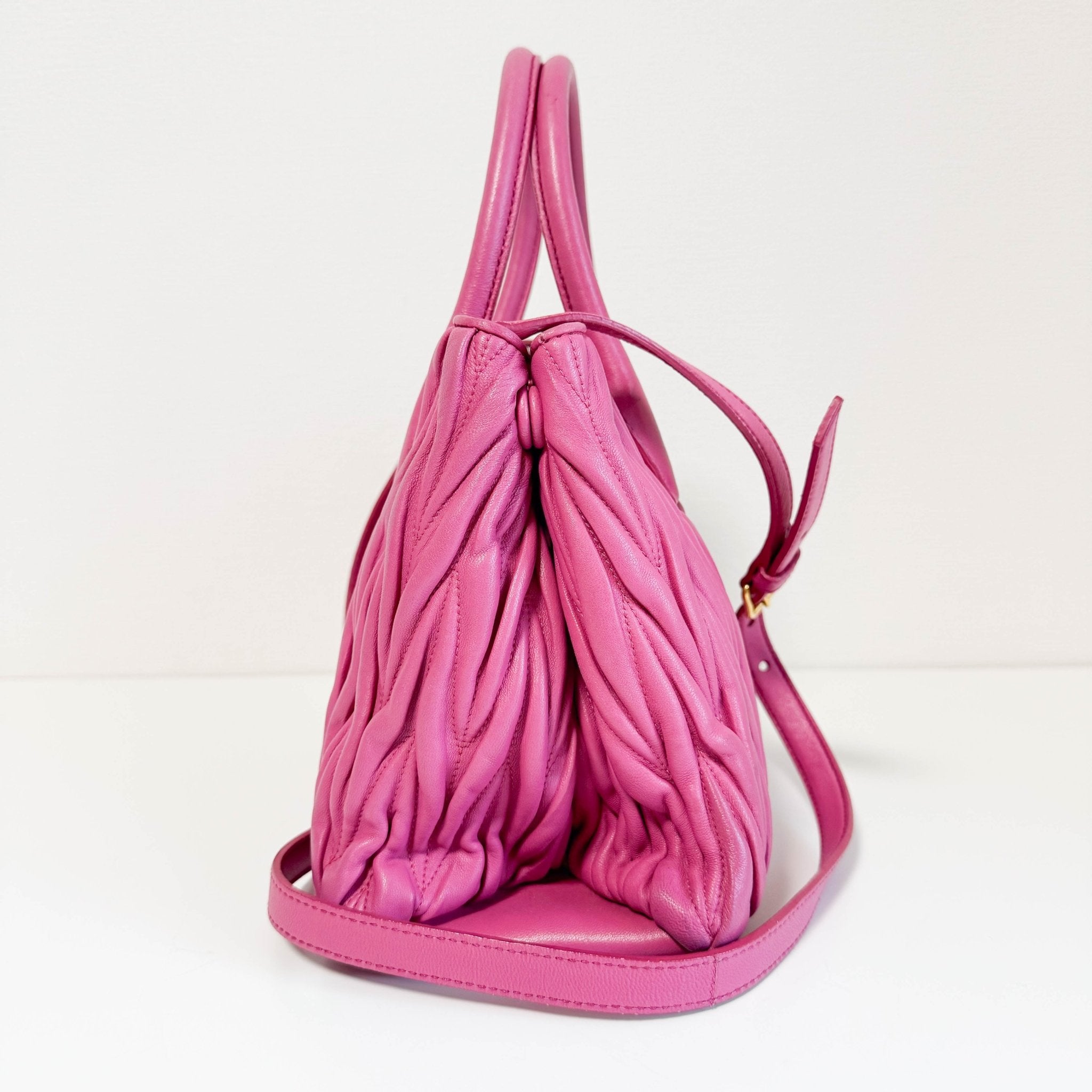 MIU MIU Nappa Matelassé Leather Top Handle Shoulder Bag Pink, in , Sold by HIVE PRELOVED - Handle Bags, ,