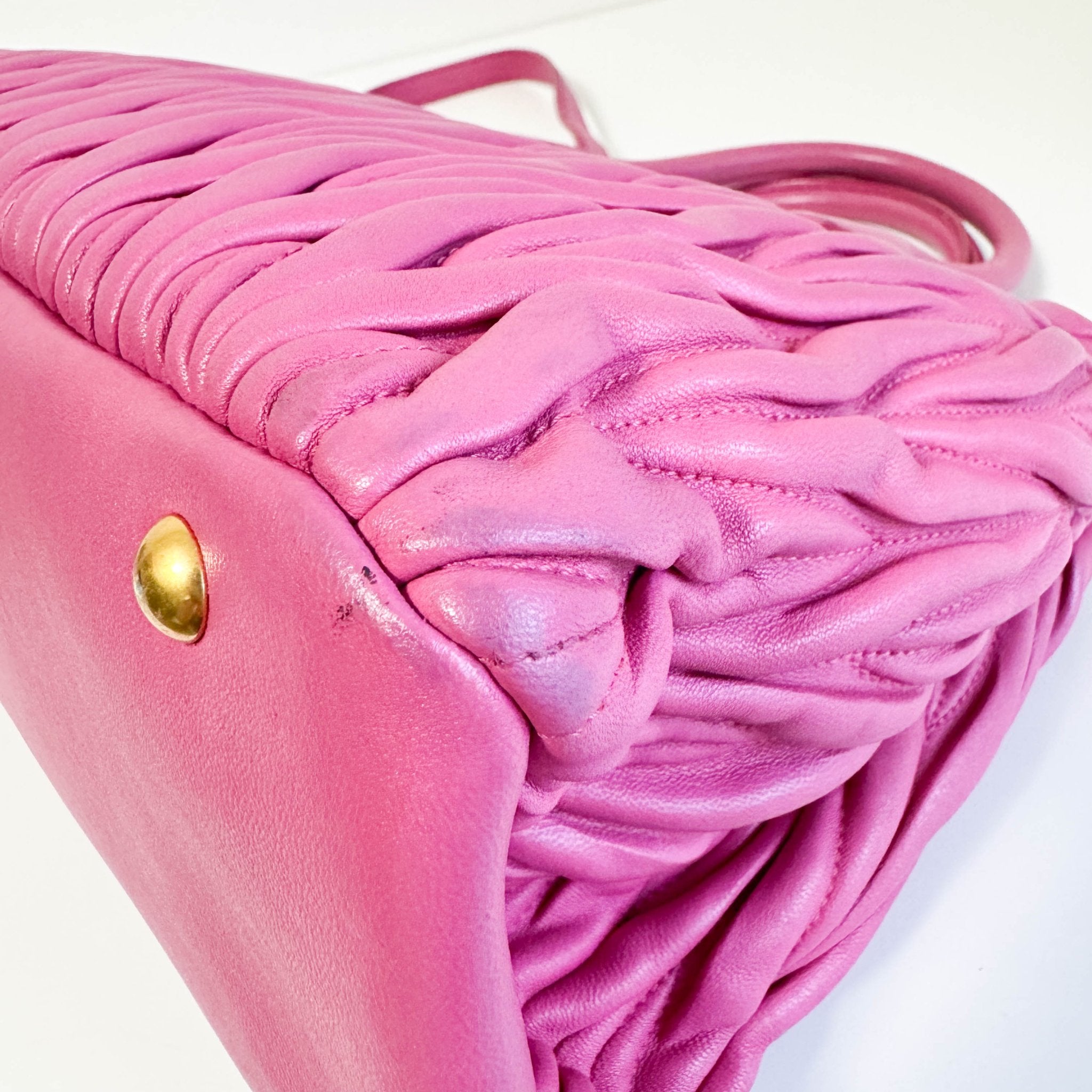 MIU MIU Nappa Matelassé Leather Top Handle Shoulder Bag Pink, in , Sold by HIVE PRELOVED - Handle Bags, ,