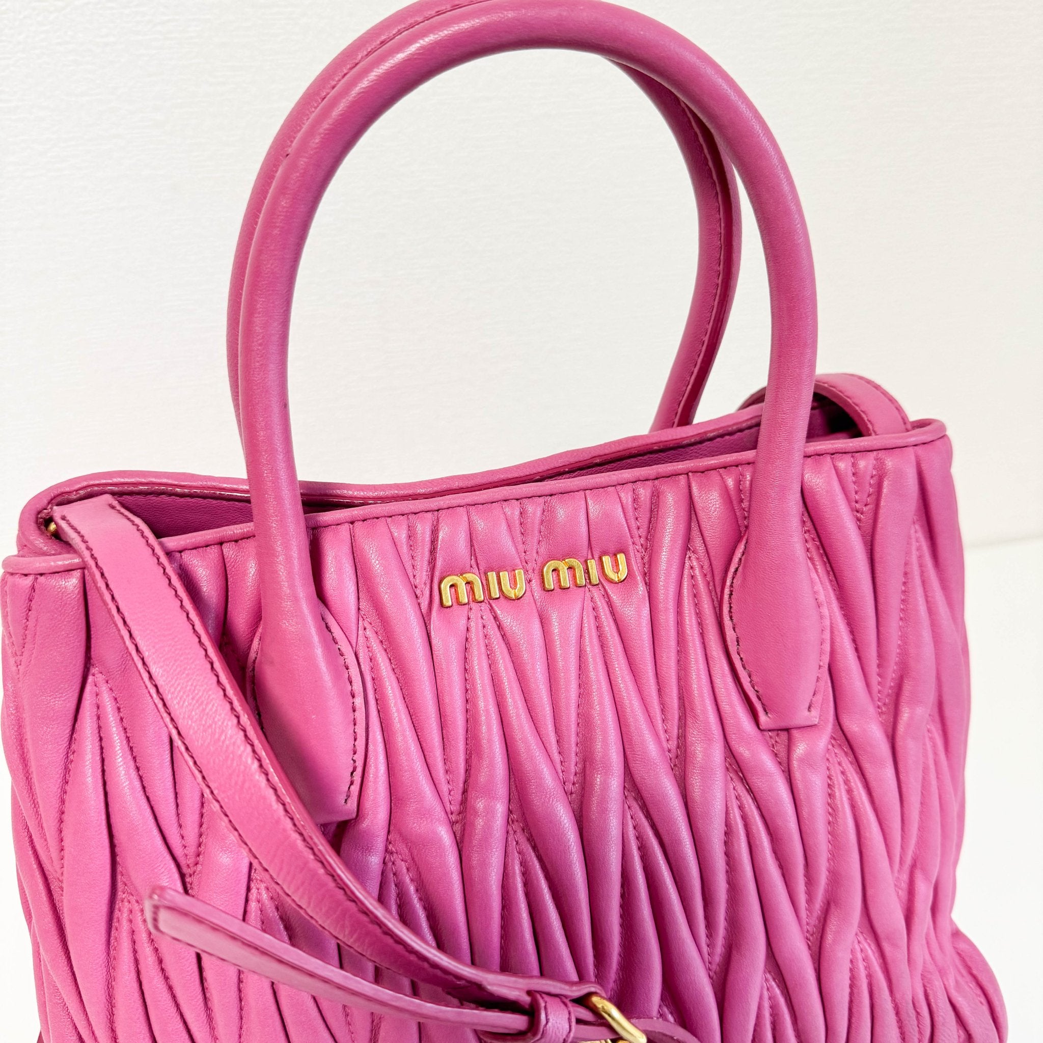MIU MIU Nappa Matelassé Leather Top Handle Shoulder Bag Pink, in , Sold by HIVE PRELOVED - Handle Bags, ,