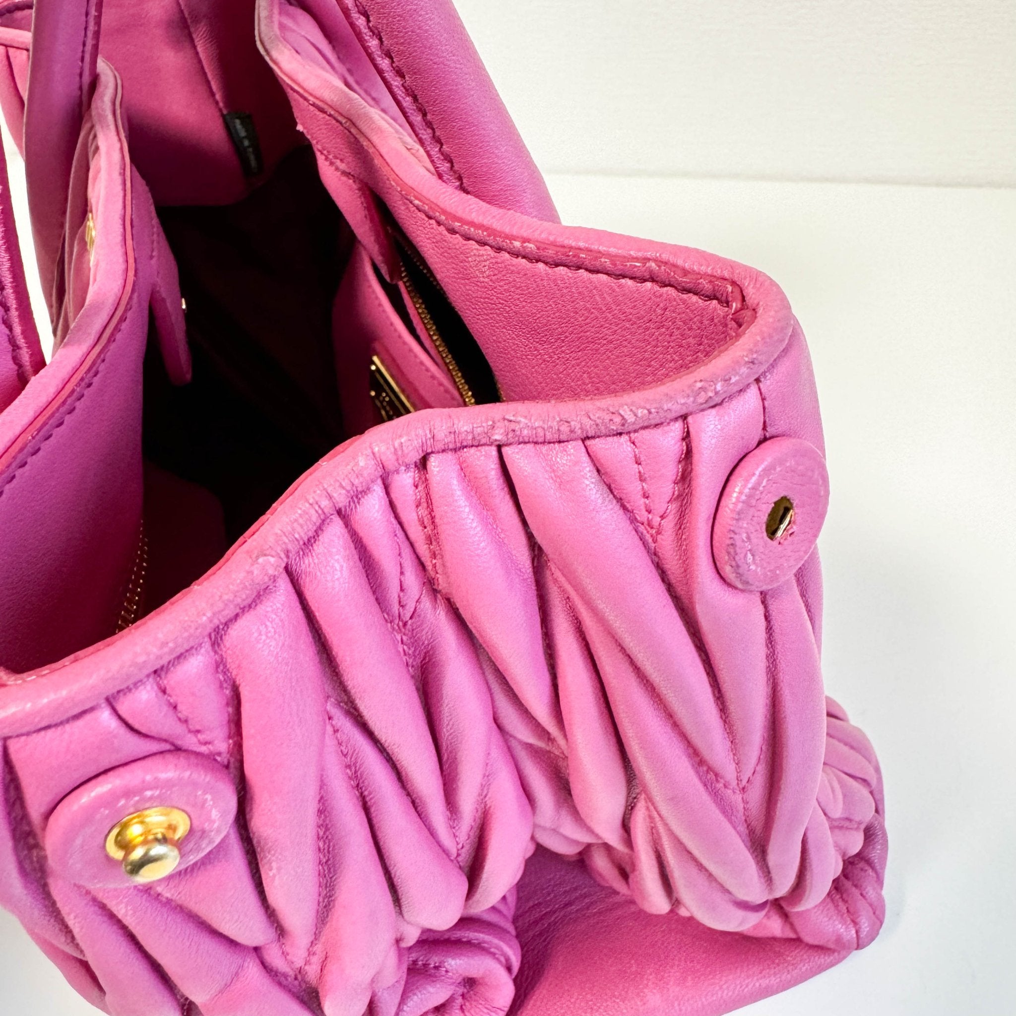 MIU MIU Nappa Matelassé Leather Top Handle Shoulder Bag Pink, in , Sold by HIVE PRELOVED - Handle Bags, ,