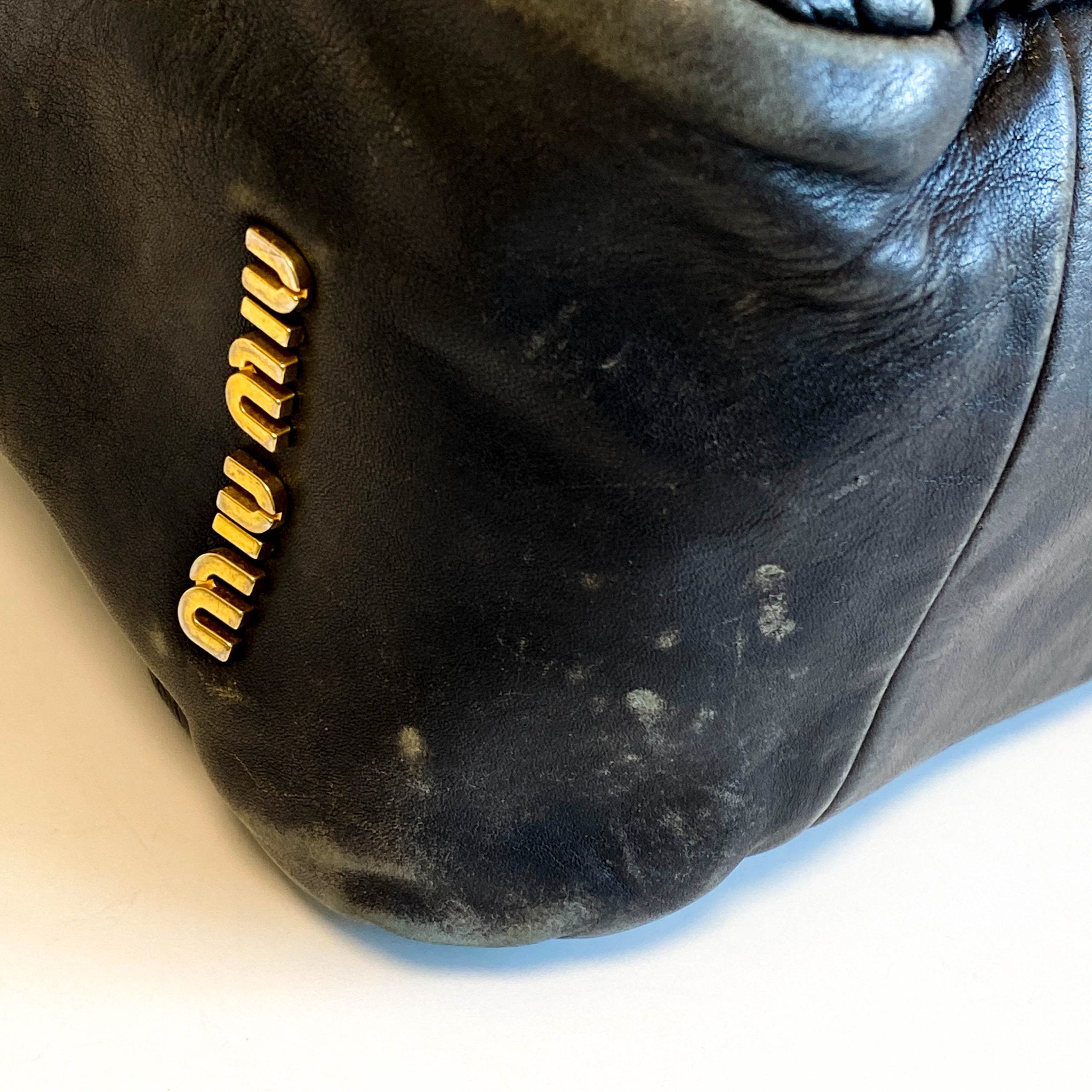 MIU MIU Pleated Leather Black Gold Hardware Handbag, in , Sold by HIVE PRELOVED - Handle Bags, Shoulder Bags,