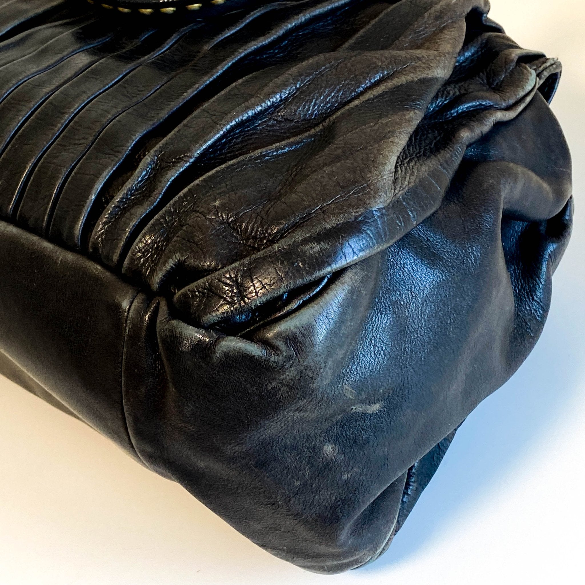 MIU MIU Pleated Leather Black Gold Hardware Handbag, in , Sold by HIVE PRELOVED - Handle Bags, Shoulder Bags,