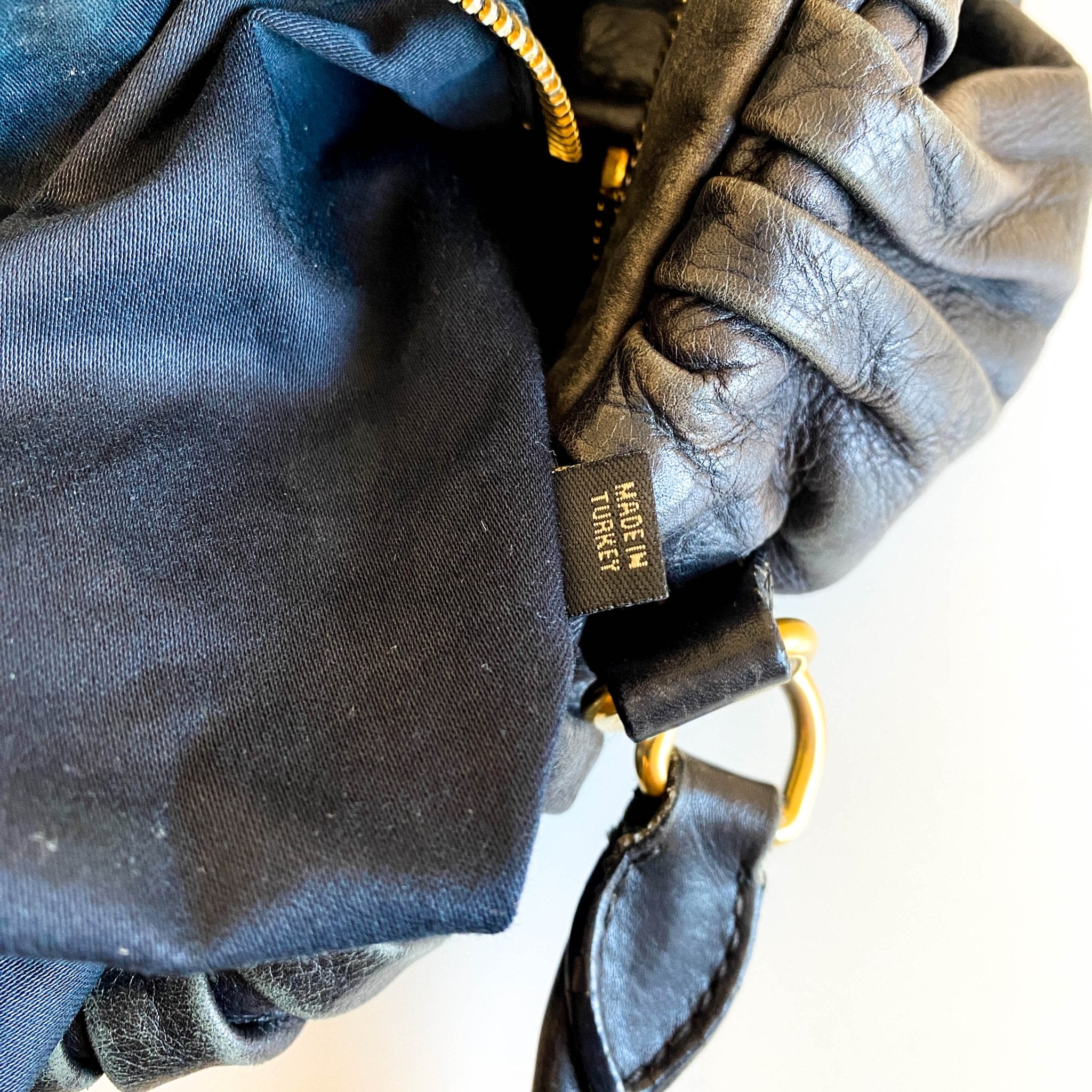 MIU MIU Pleated Leather Black Gold Hardware Handbag, in , Sold by HIVE PRELOVED - Handle Bags, Shoulder Bags,