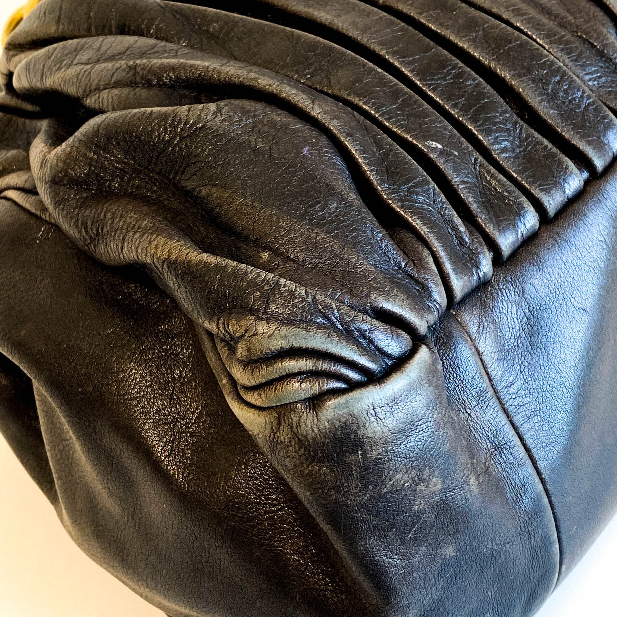 MIU MIU Pleated Leather Black Gold Hardware Handbag, in , Sold by HIVE PRELOVED - Handle Bags, Shoulder Bags,