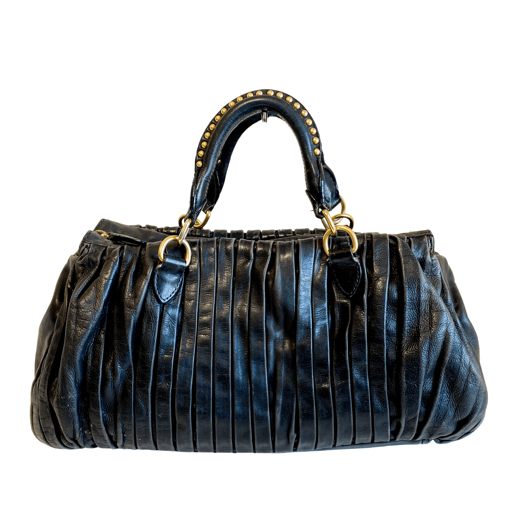 MIU MIU Pleated Leather Black Gold Hardware Handbag, in , Sold by HIVE PRELOVED - Handle Bags, Shoulder Bags,