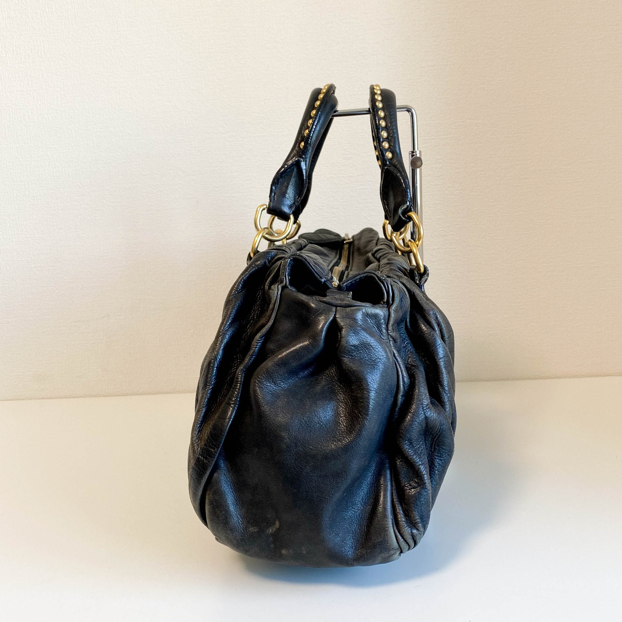 MIU MIU Pleated Leather Black Gold Hardware Handbag, in , Sold by HIVE PRELOVED - Handle Bags, Shoulder Bags,
