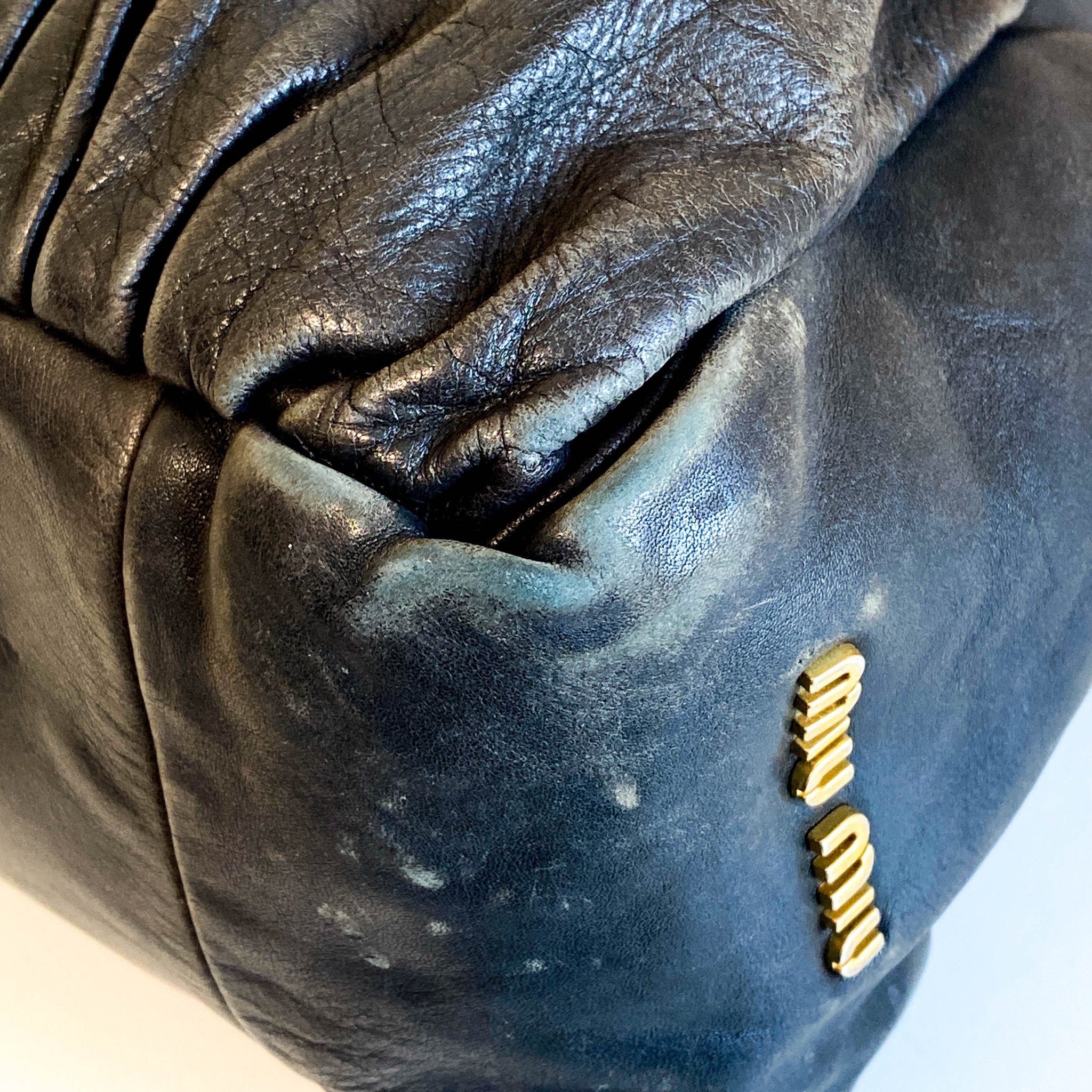 MIU MIU Pleated Leather Black Gold Hardware Handbag, in , Sold by HIVE PRELOVED - Handle Bags, Shoulder Bags,