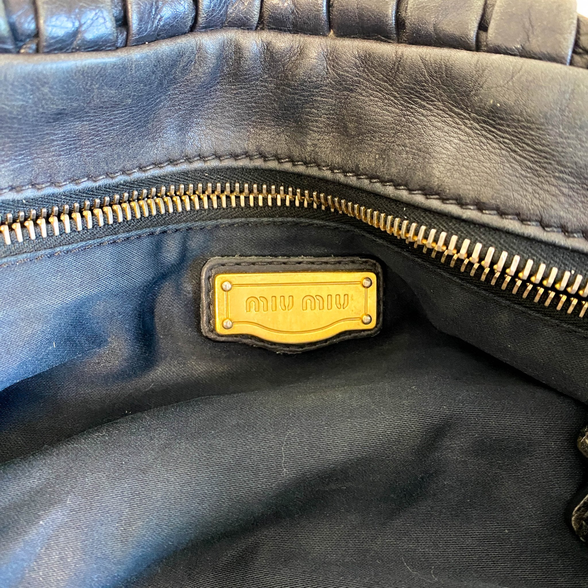 MIU MIU Pleated Leather Black Gold Hardware Handbag, in , Sold by HIVE PRELOVED - Handle Bags, Shoulder Bags,