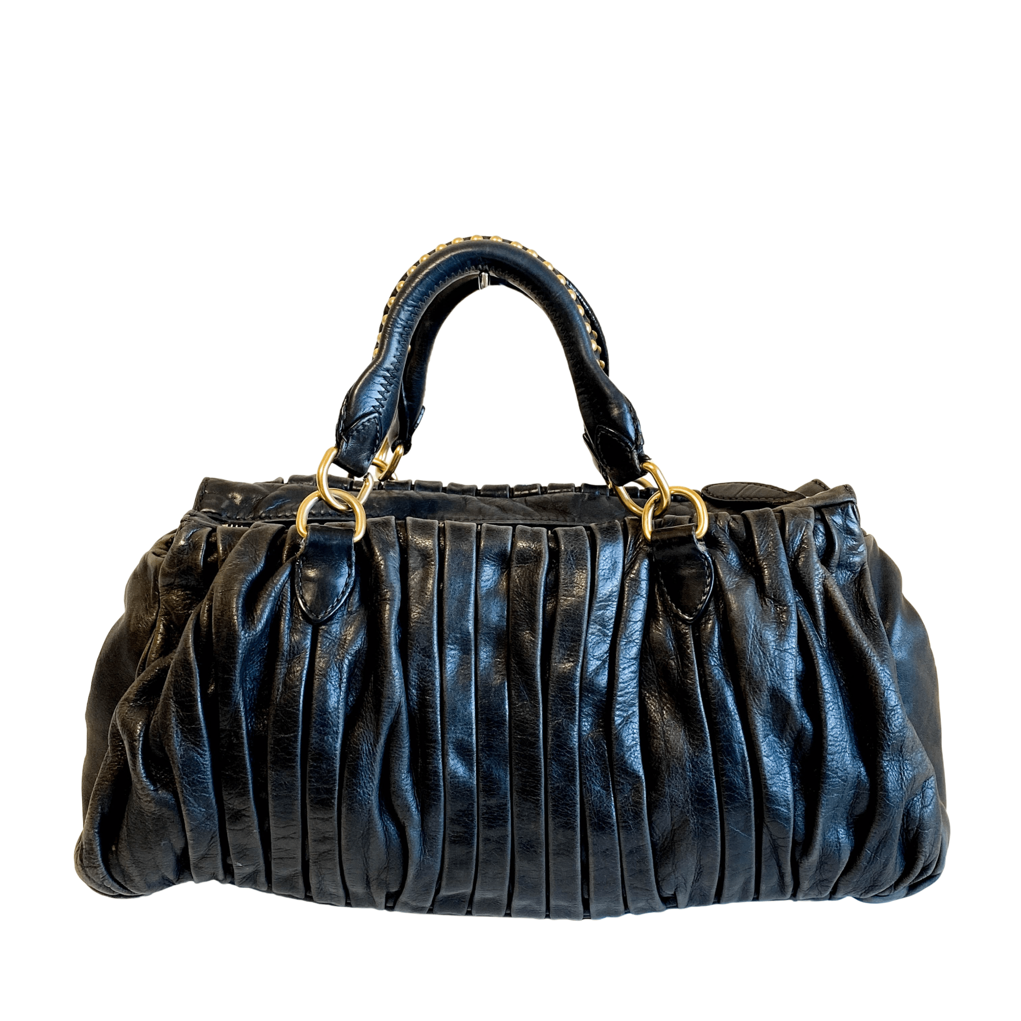 MIU MIU Pleated Leather Black Gold Hardware Handbag, in , Sold by HIVE PRELOVED - Handle Bags, Shoulder Bags,