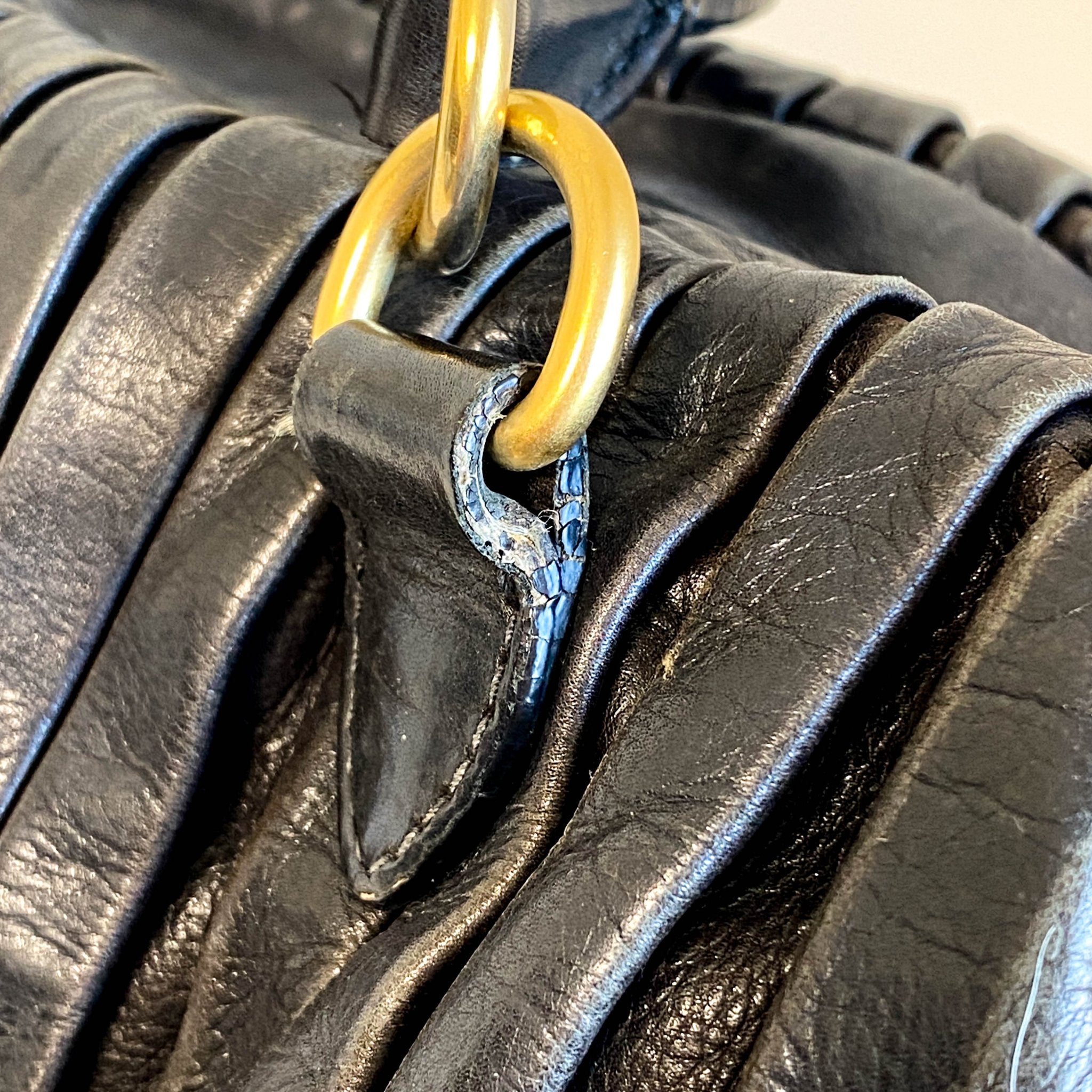 MIU MIU Pleated Leather Black Gold Hardware Handbag, in , Sold by HIVE PRELOVED - Handle Bags, Shoulder Bags,