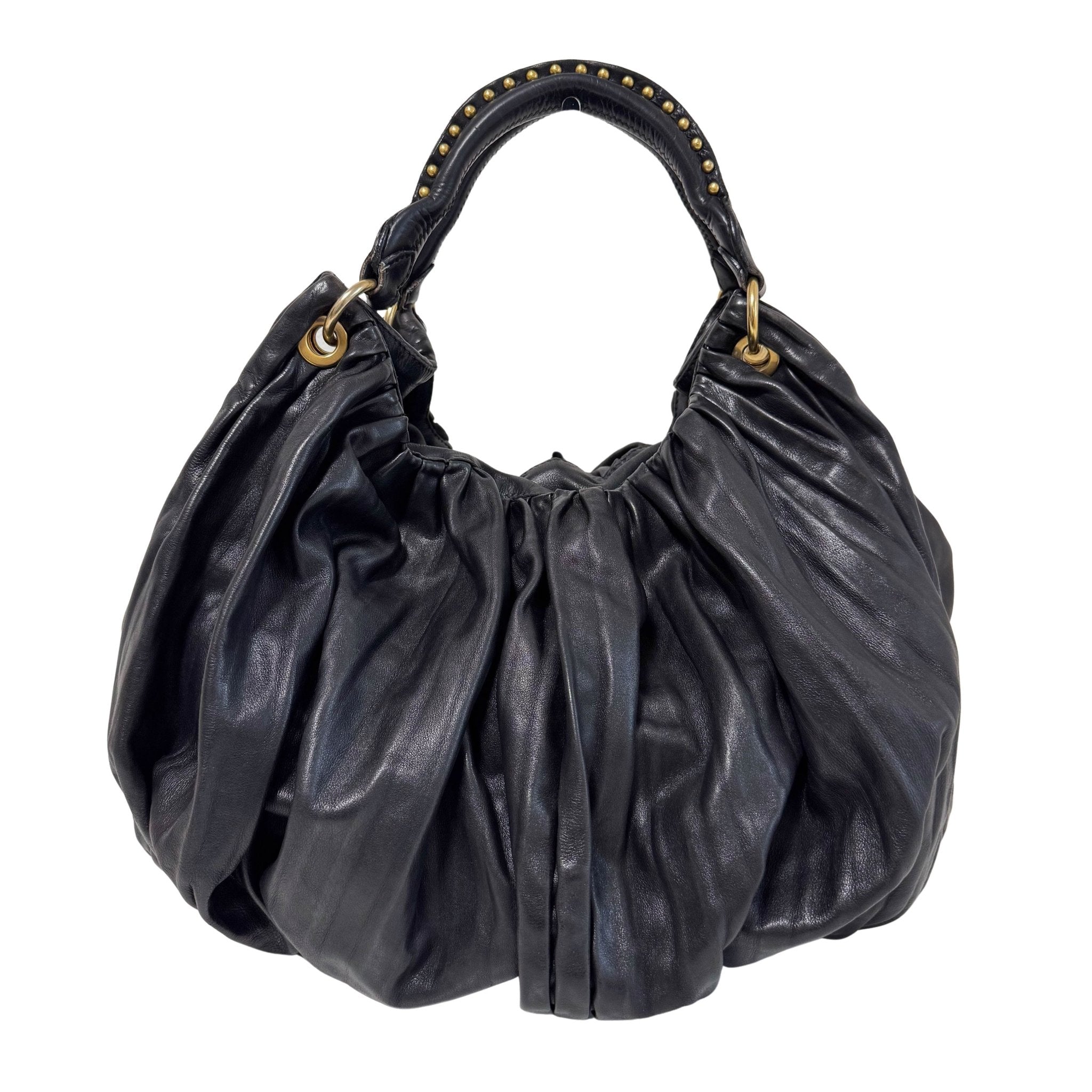 MIU MIU Pleated Leather Black Gold Hardware Shoulder Bag, in , Sold by HIVE PRELOVED - Handle Bags, Shoulder Bags,