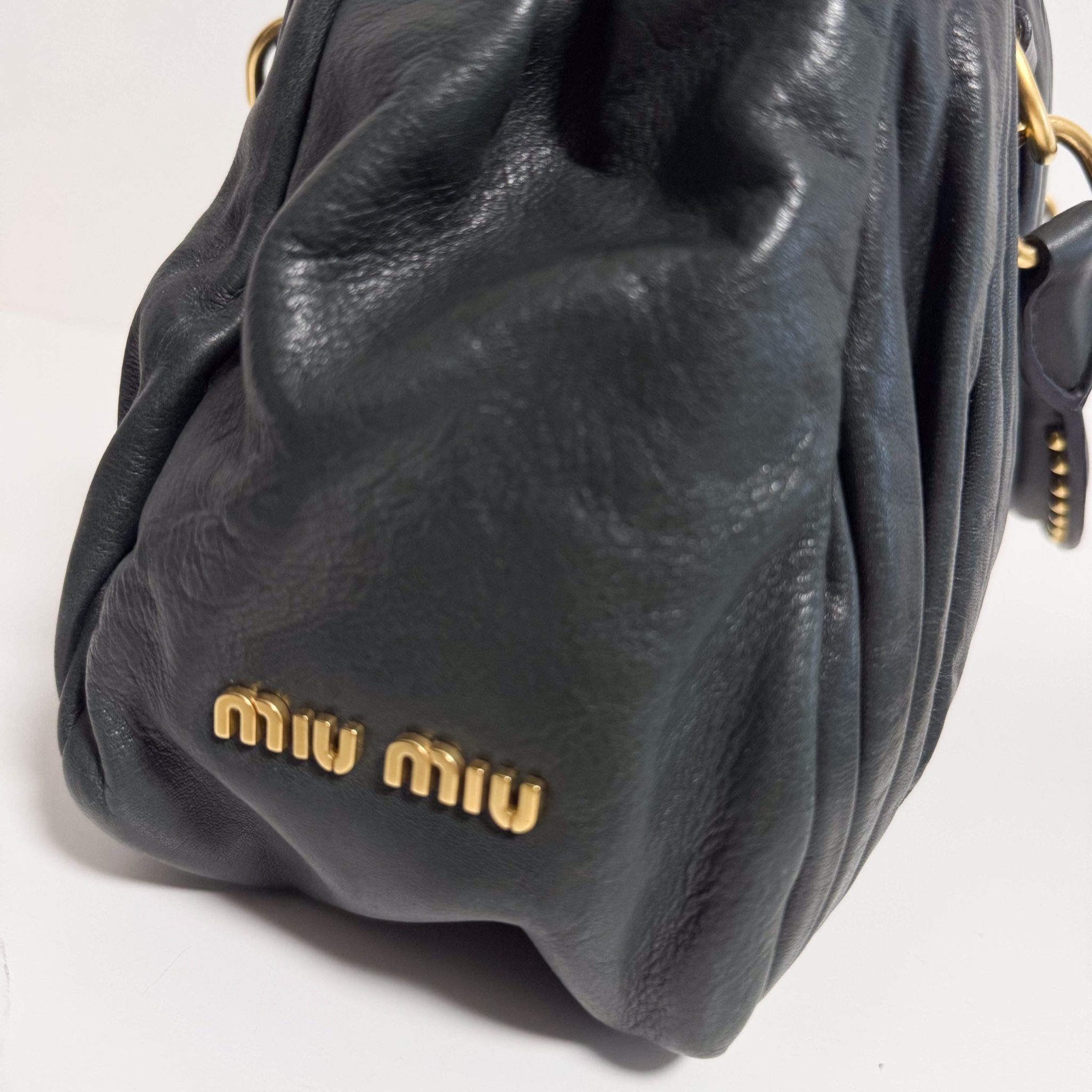 MIU MIU Pleated Leather Green Gold Hardware Handbag, in , Sold by HIVE PRELOVED - Handle Bags, ,