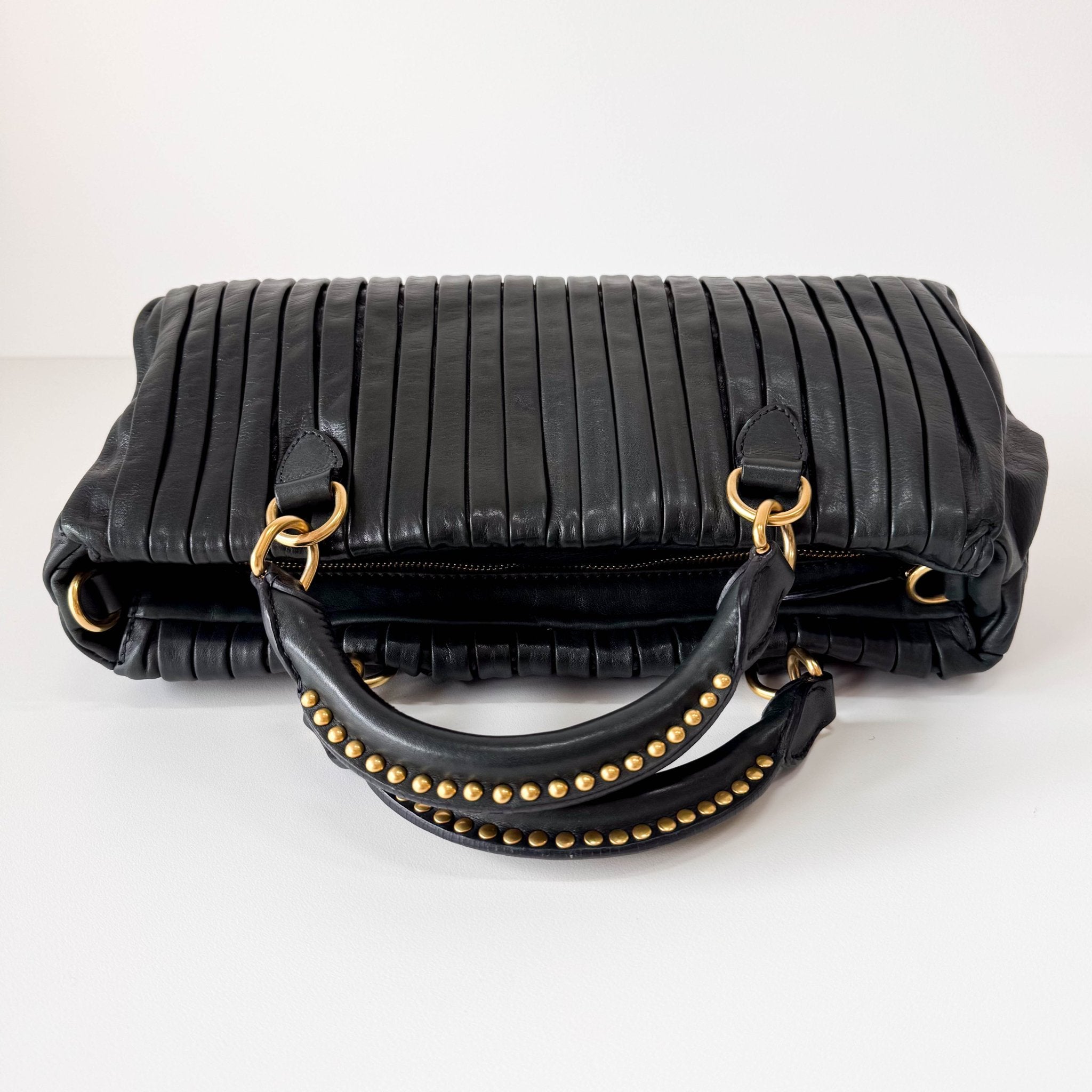 MIU MIU Pleated Leather Green Gold Hardware Handbag, in , Sold by HIVE PRELOVED - Shoulder Bags, ,