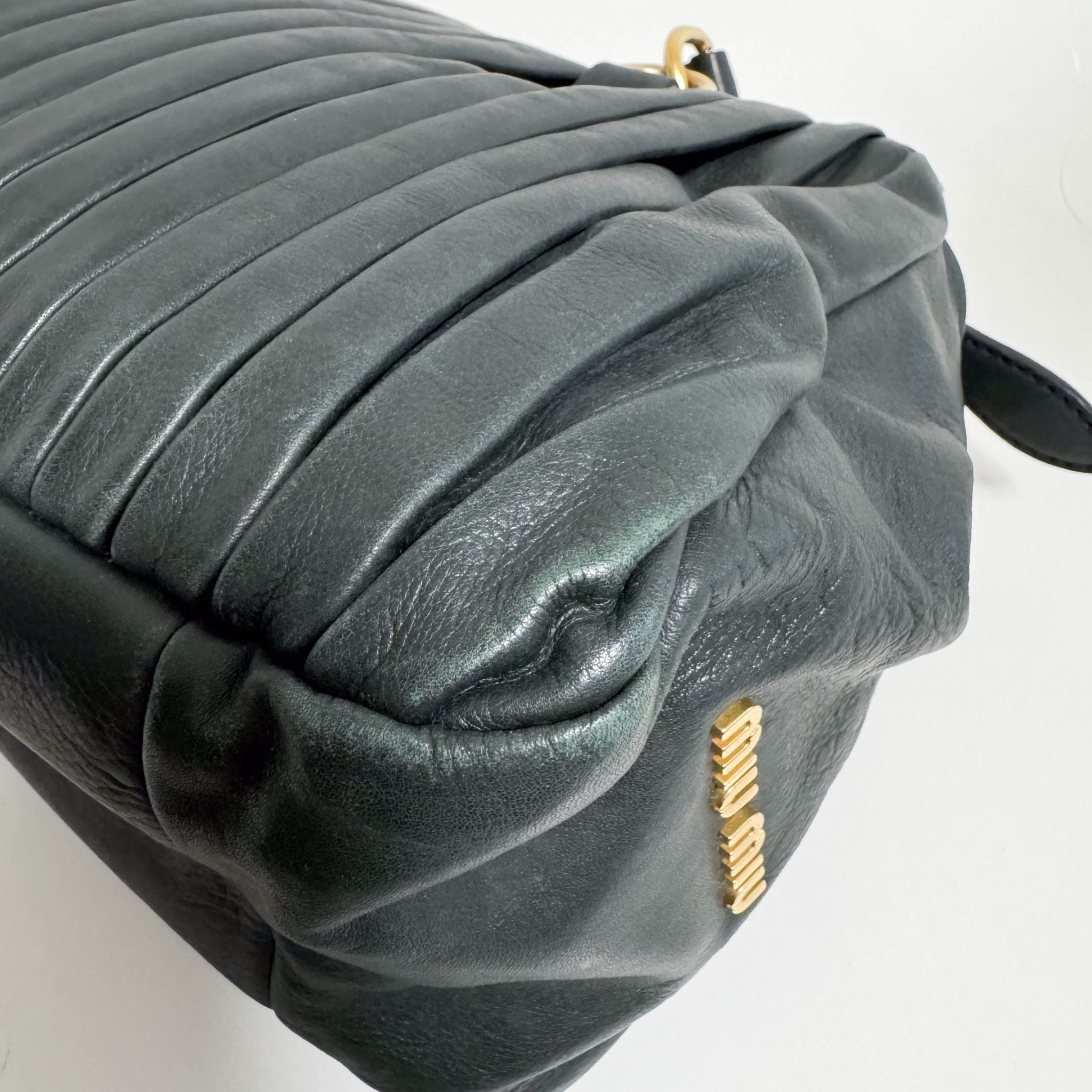 MIU MIU Pleated Leather Green Gold Hardware Handbag, in , Sold by HIVE PRELOVED - Handle Bags, ,
