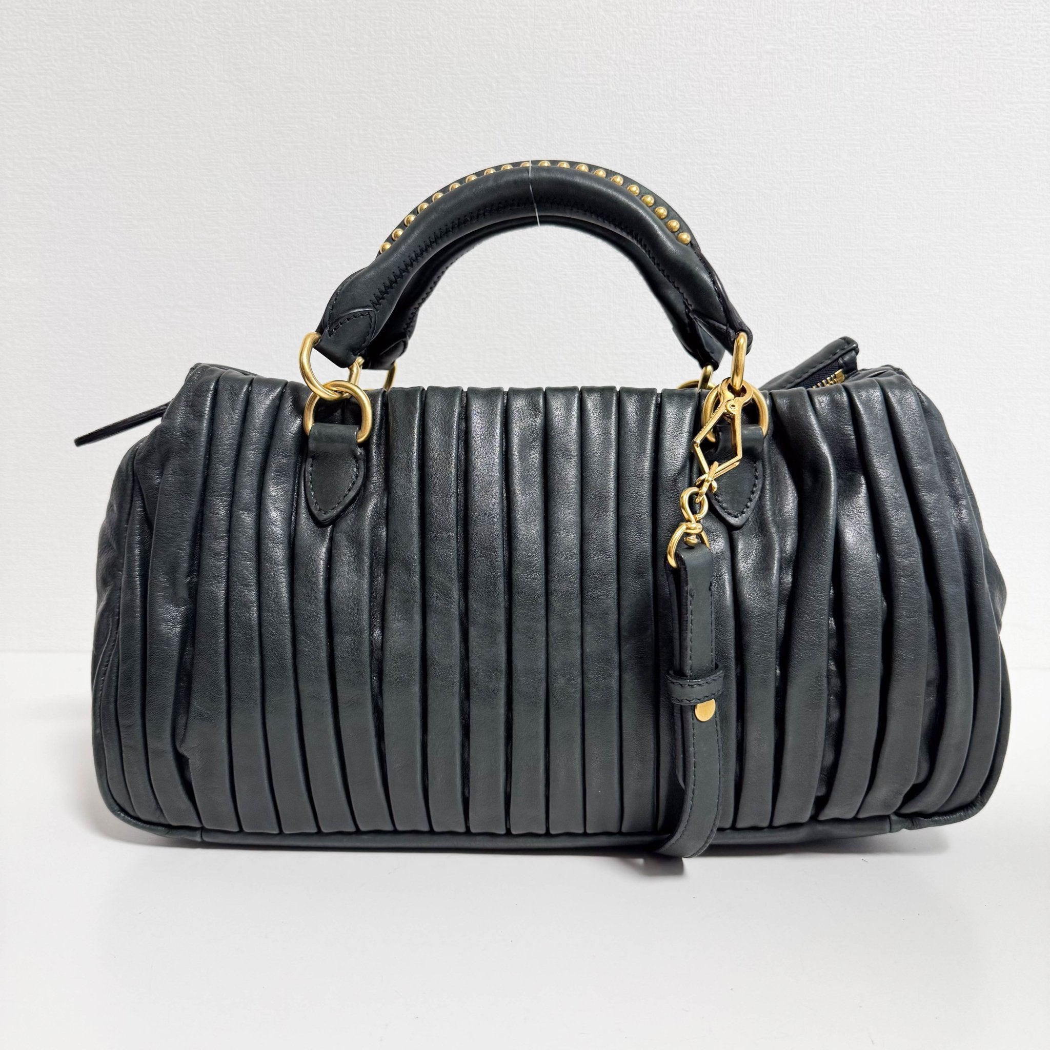 MIU MIU Pleated Leather Green Gold Hardware Handbag, in , Sold by HIVE PRELOVED - Handle Bags, ,