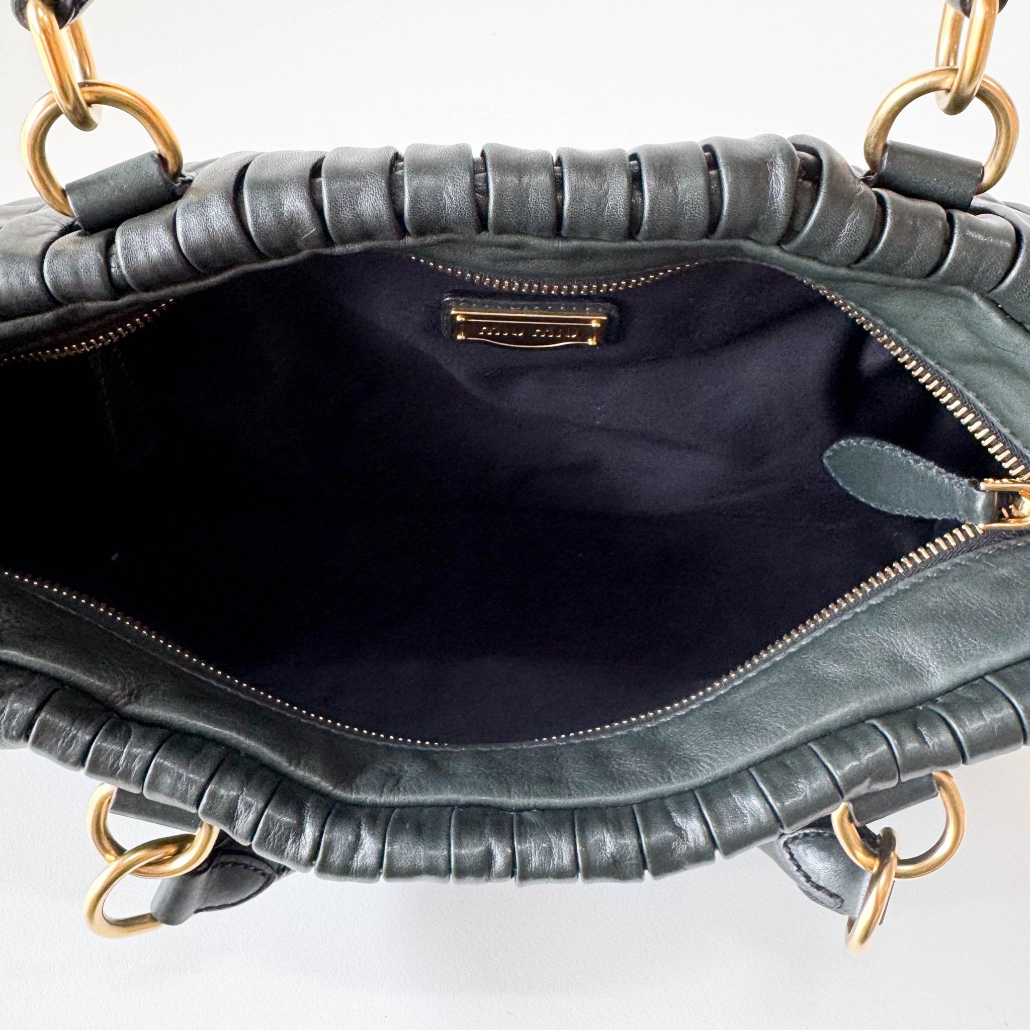 MIU MIU Pleated Leather Green Gold Hardware Handbag, in , Sold by HIVE PRELOVED - Shoulder Bags, ,
