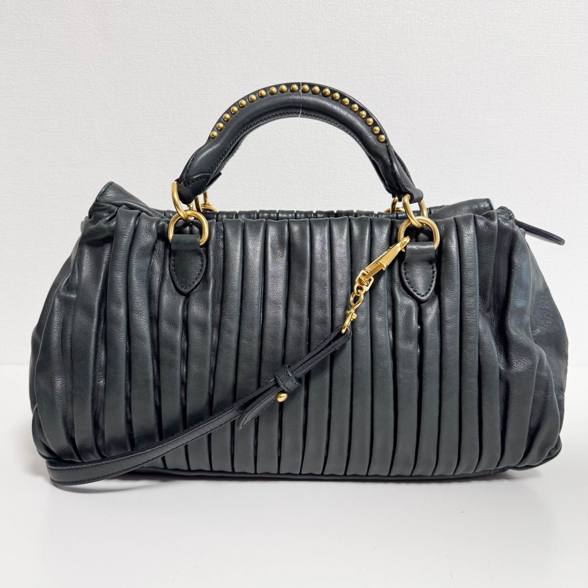MIU MIU Pleated Leather Green Gold Hardware Handbag, in , Sold by HIVE PRELOVED - Handle Bags, ,