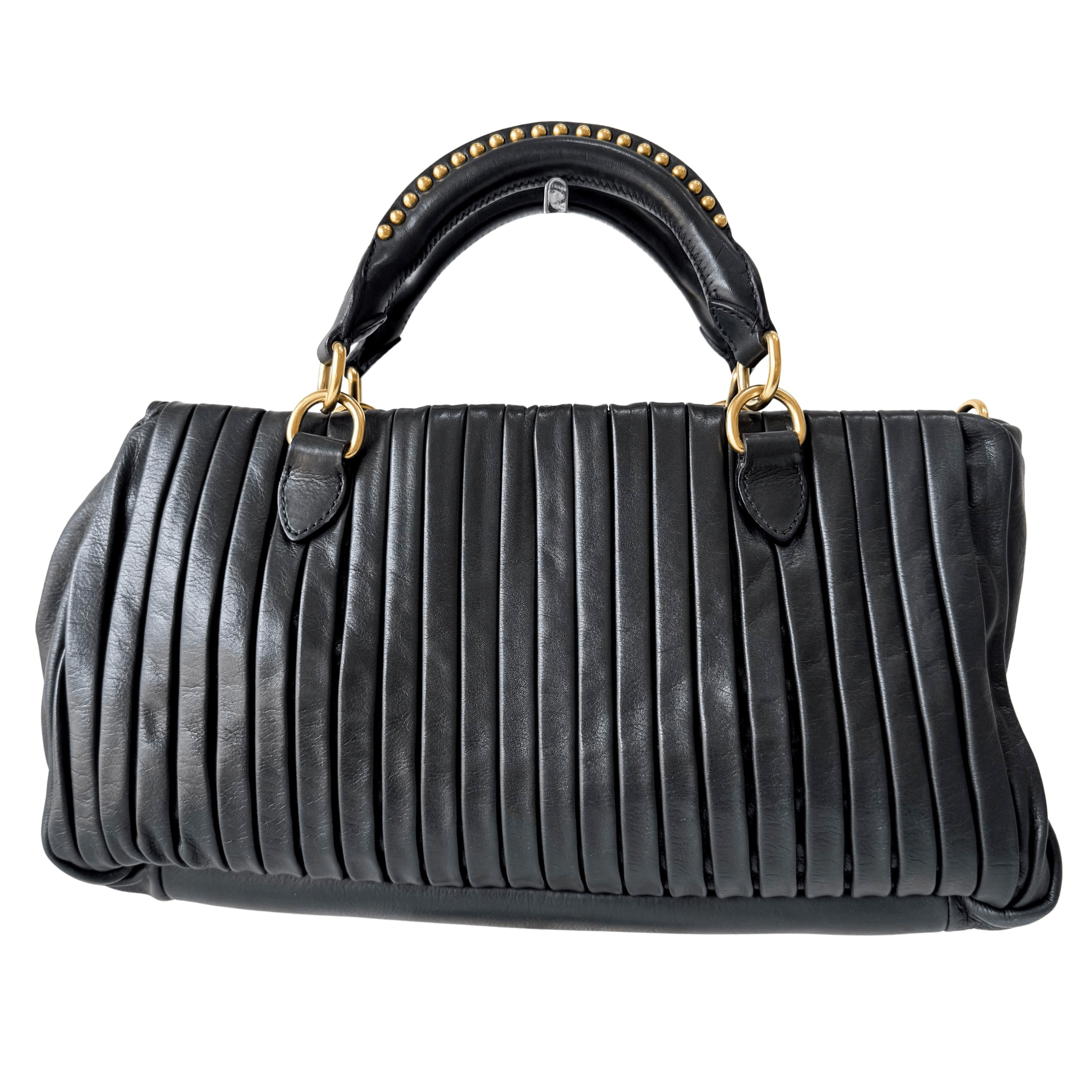 MIU MIU Pleated Leather Green Gold Hardware Handbag, in , Sold by HIVE PRELOVED - Shoulder Bags, ,