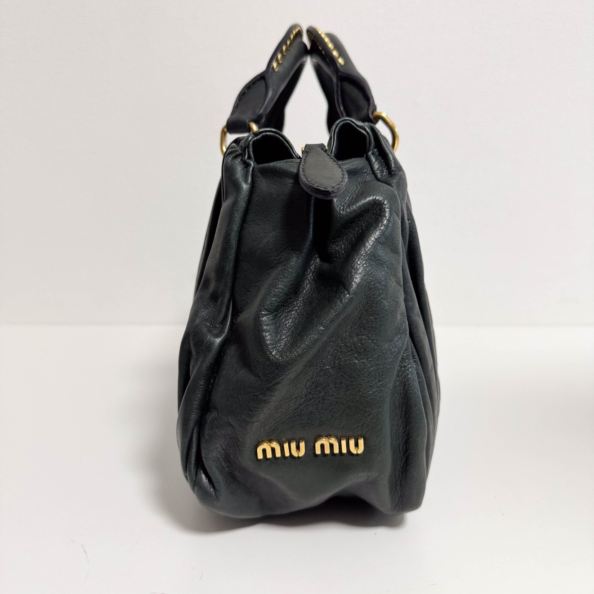 MIU MIU Pleated Leather Green Gold Hardware Handbag, in , Sold by HIVE PRELOVED - Handle Bags, ,