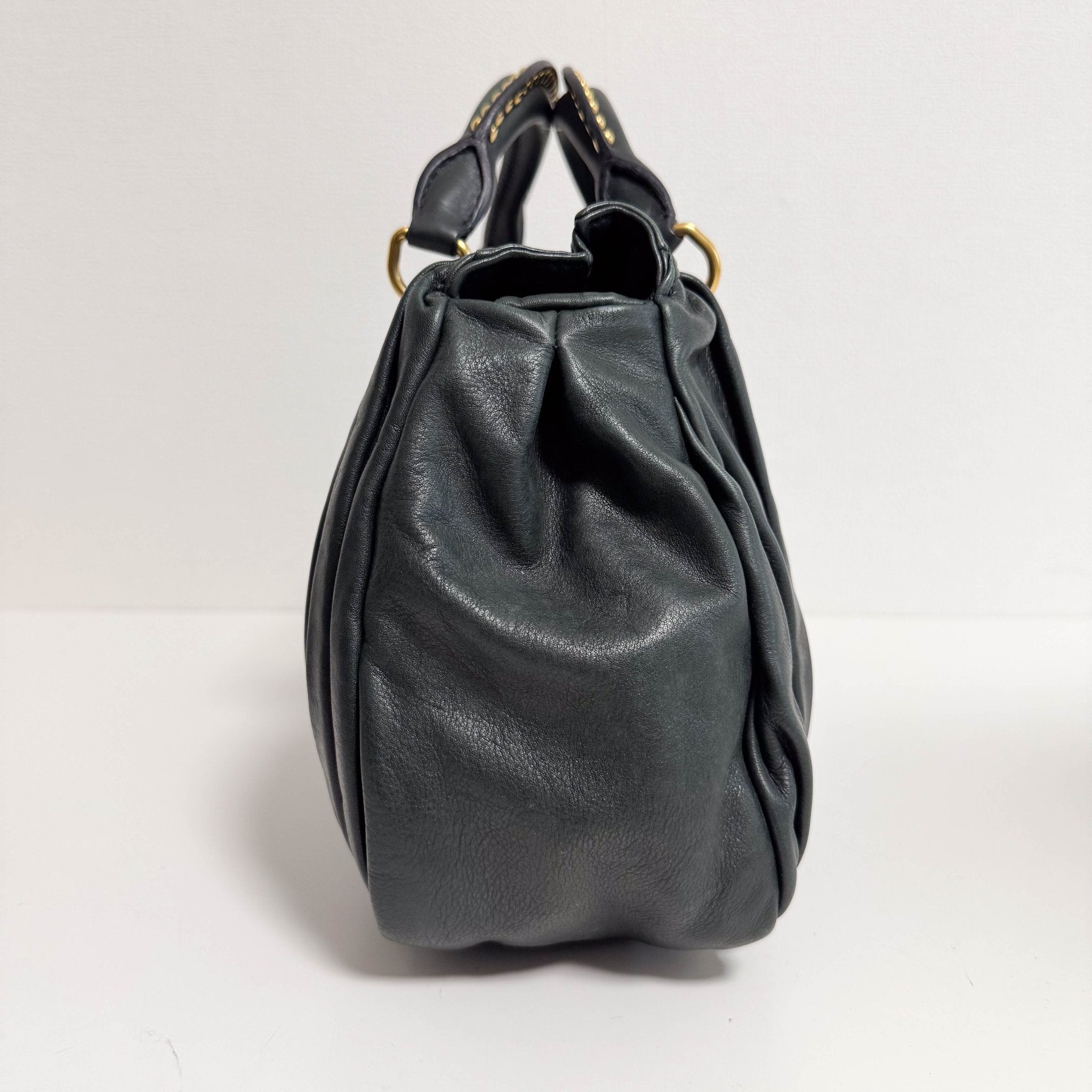 MIU MIU Pleated Leather Green Gold Hardware Handbag, in , Sold by HIVE PRELOVED - Handle Bags, ,