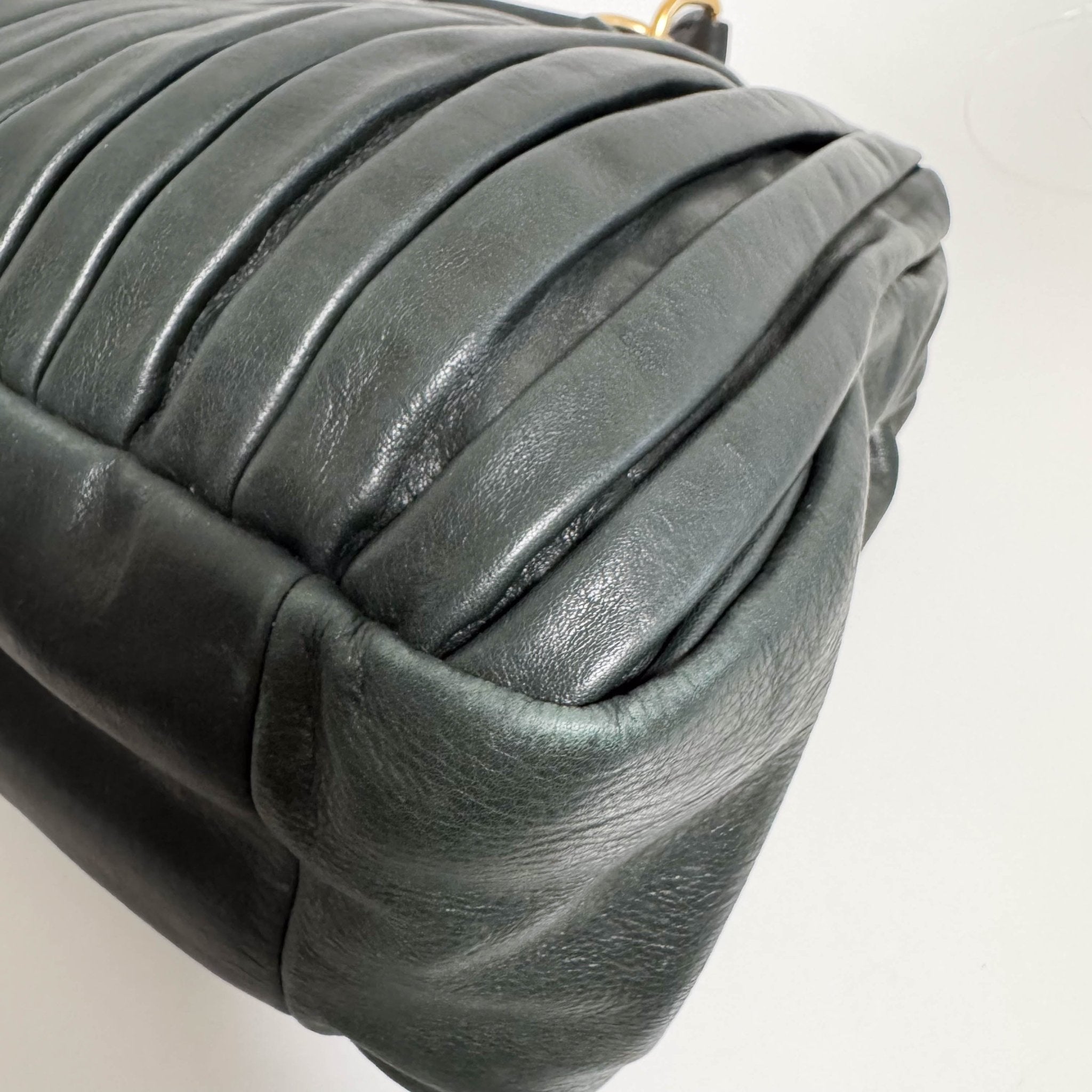 MIU MIU Pleated Leather Green Gold Hardware Handbag, in , Sold by HIVE PRELOVED - Handle Bags, ,