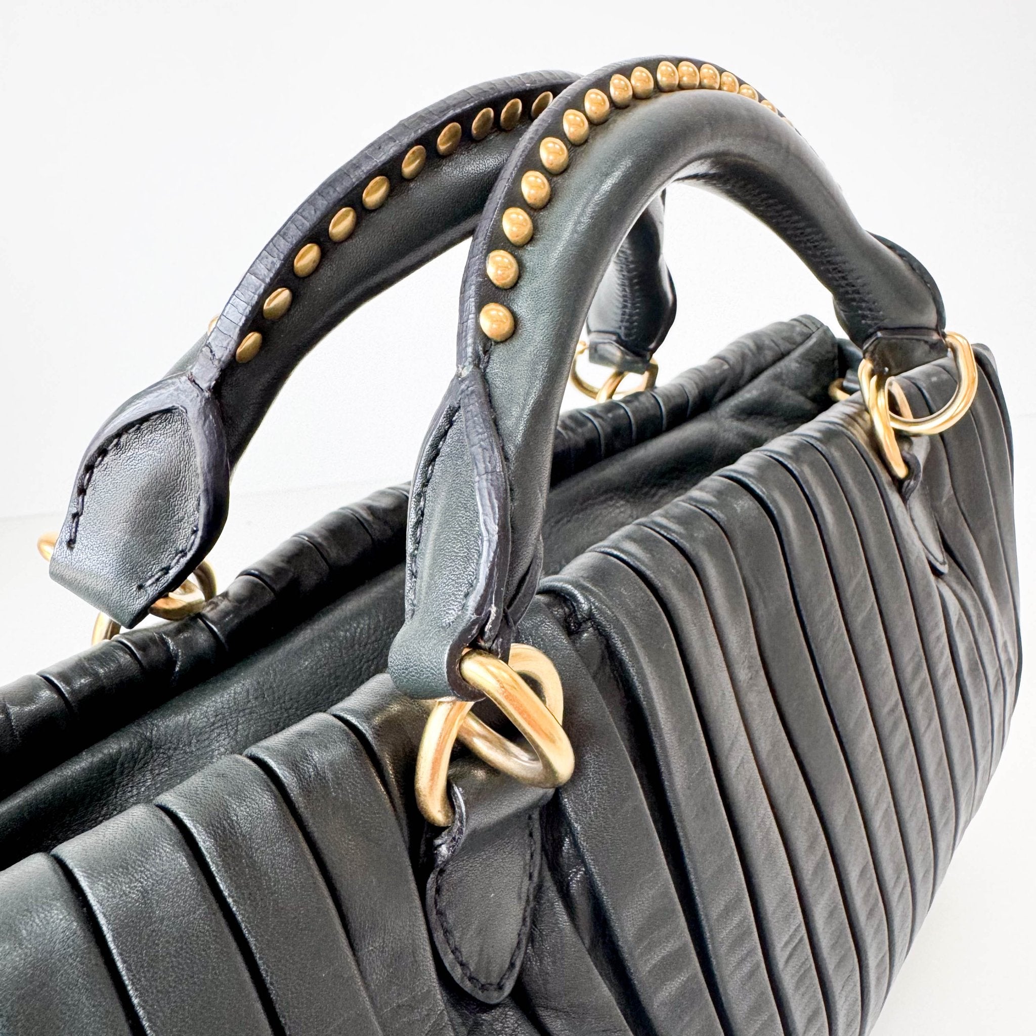 MIU MIU Pleated Leather Green Gold Hardware Handbag, in , Sold by HIVE PRELOVED - Shoulder Bags, ,