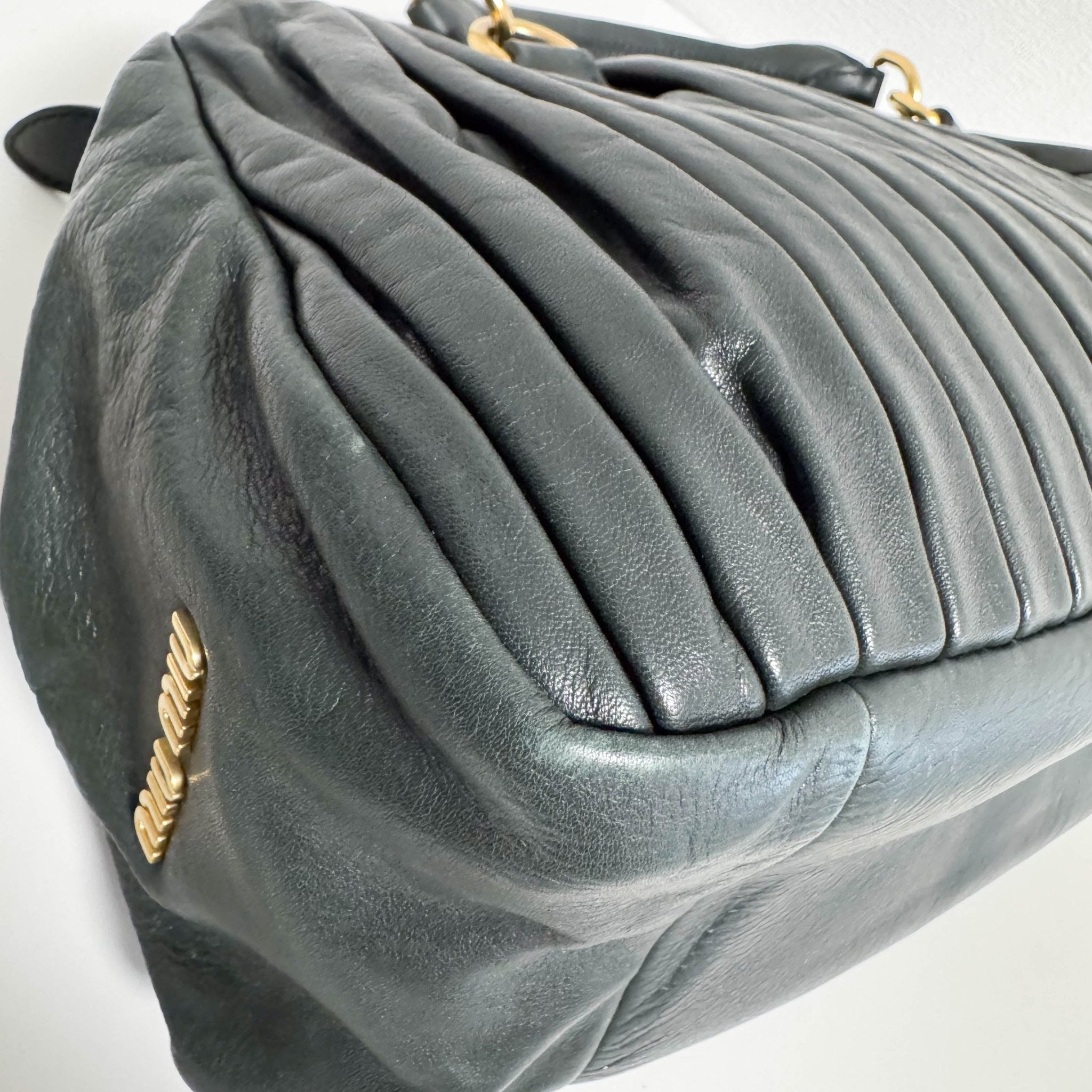 MIU MIU Pleated Leather Green Gold Hardware Handbag, in , Sold by HIVE PRELOVED - Handle Bags, ,