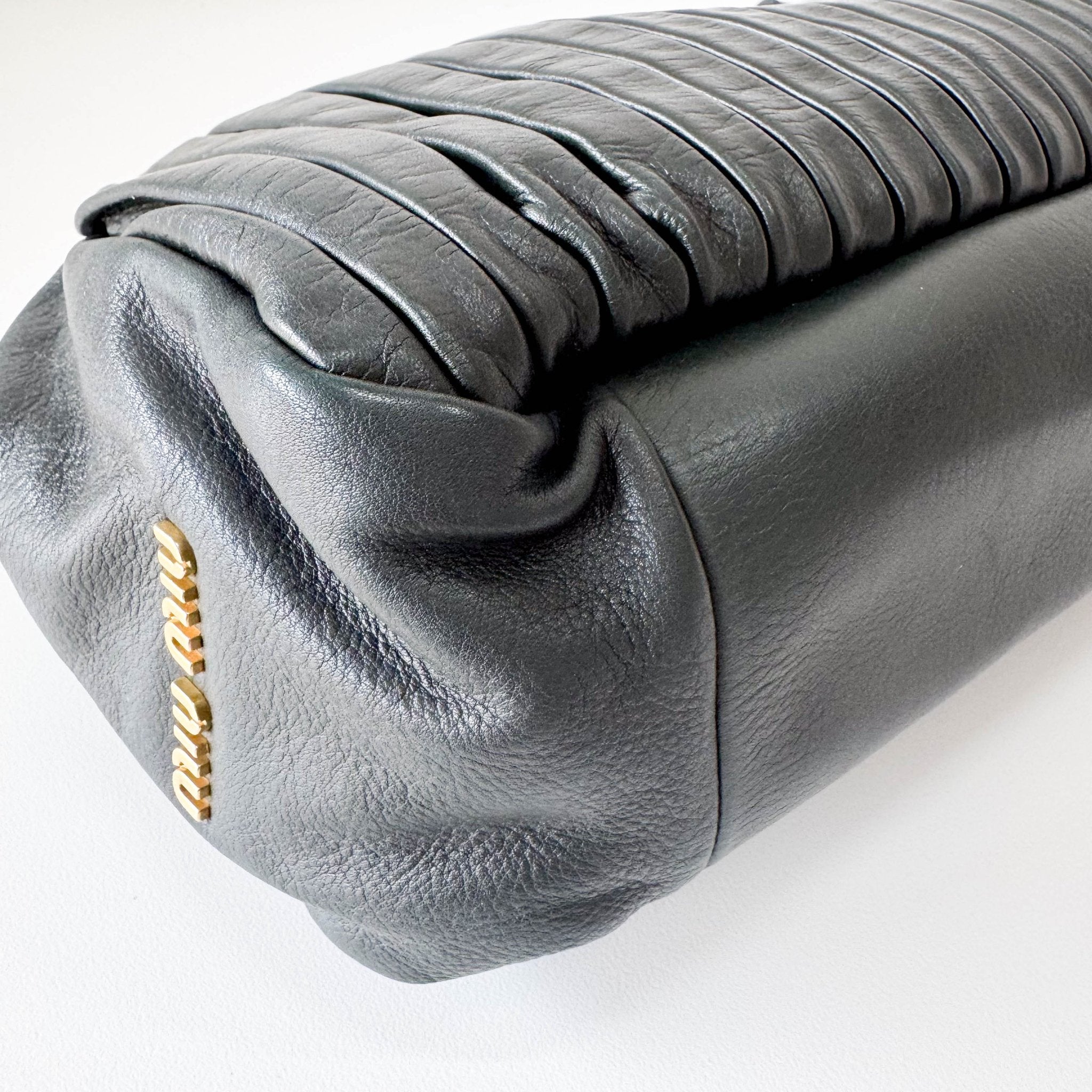 MIU MIU Pleated Leather Green Gold Hardware Handbag, in , Sold by HIVE PRELOVED - Shoulder Bags, ,