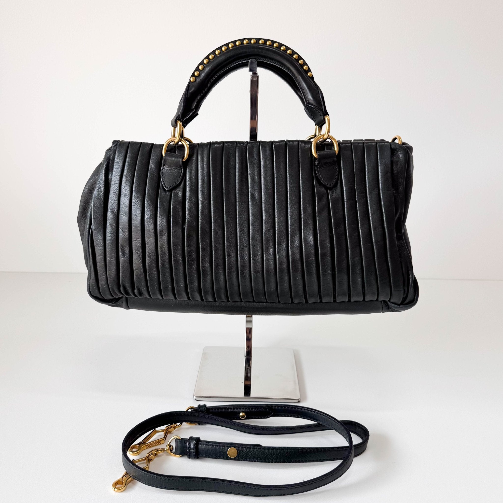 MIU MIU Pleated Leather Green Gold Hardware Handbag, in , Sold by HIVE PRELOVED - Shoulder Bags, ,